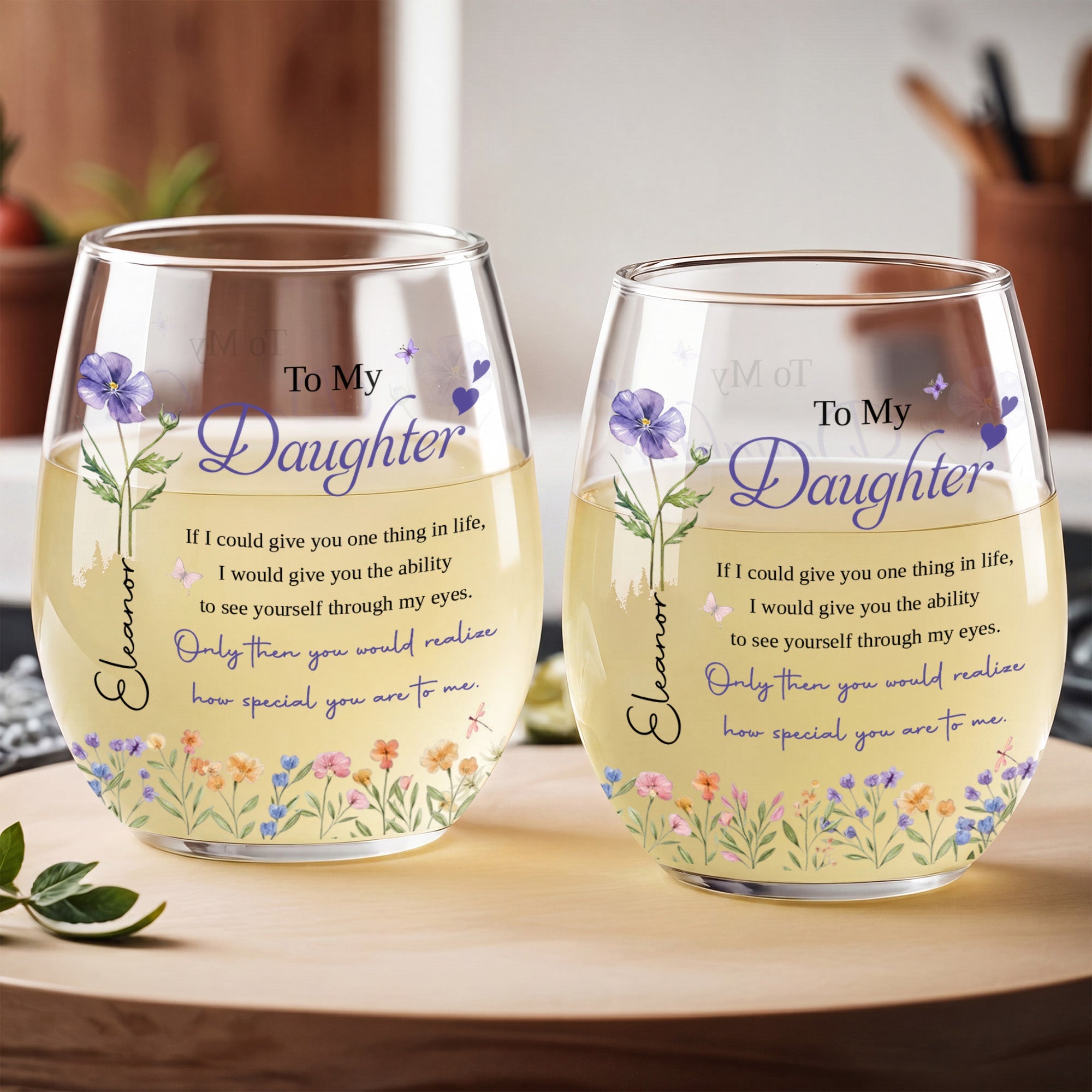 Personalized Stemless Wine Glass Custom Name Gift for Daughter Wine Glasses GradoCreations