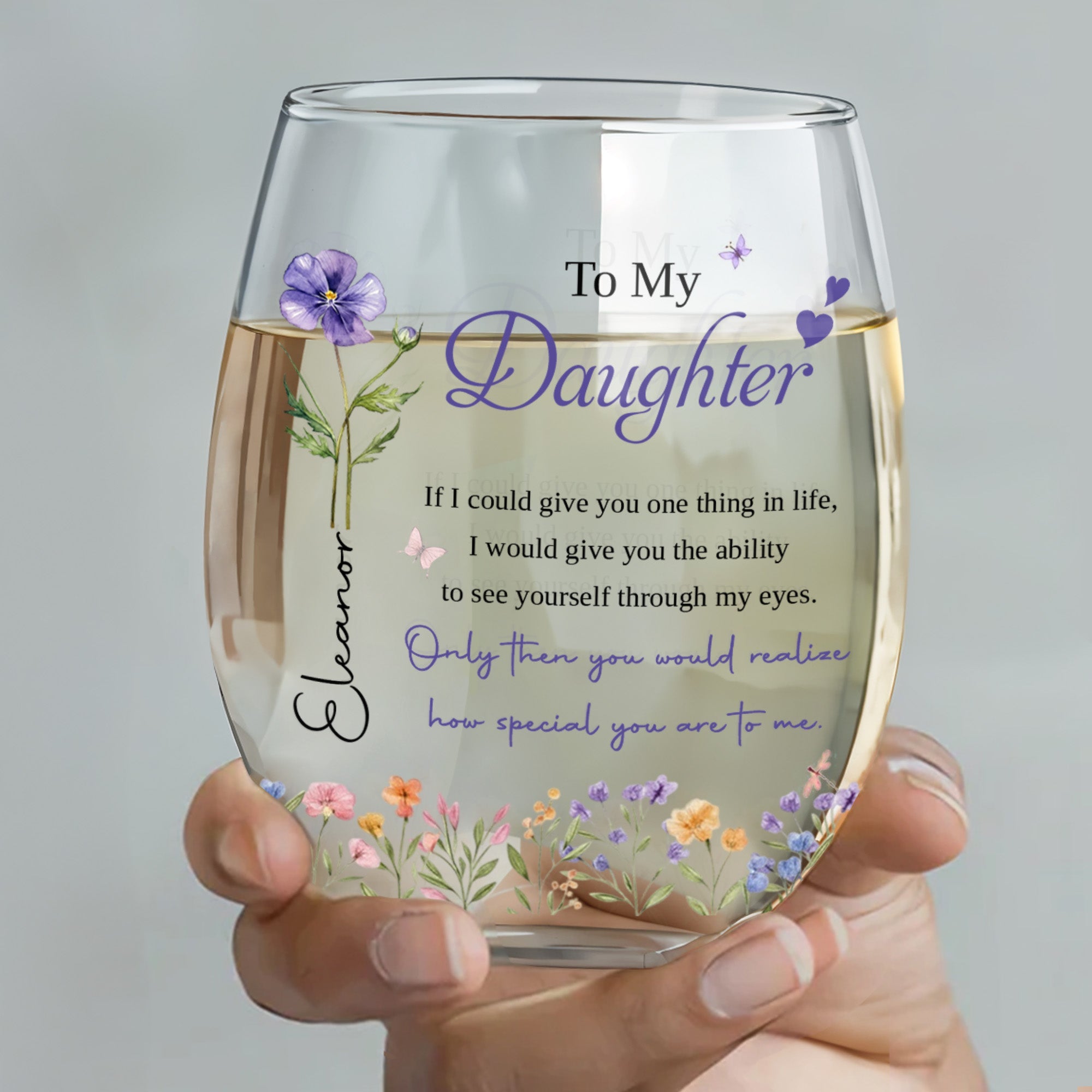Personalized Stemless Wine Glass Custom Name Gift for Daughter Wine Glasses GradoCreations