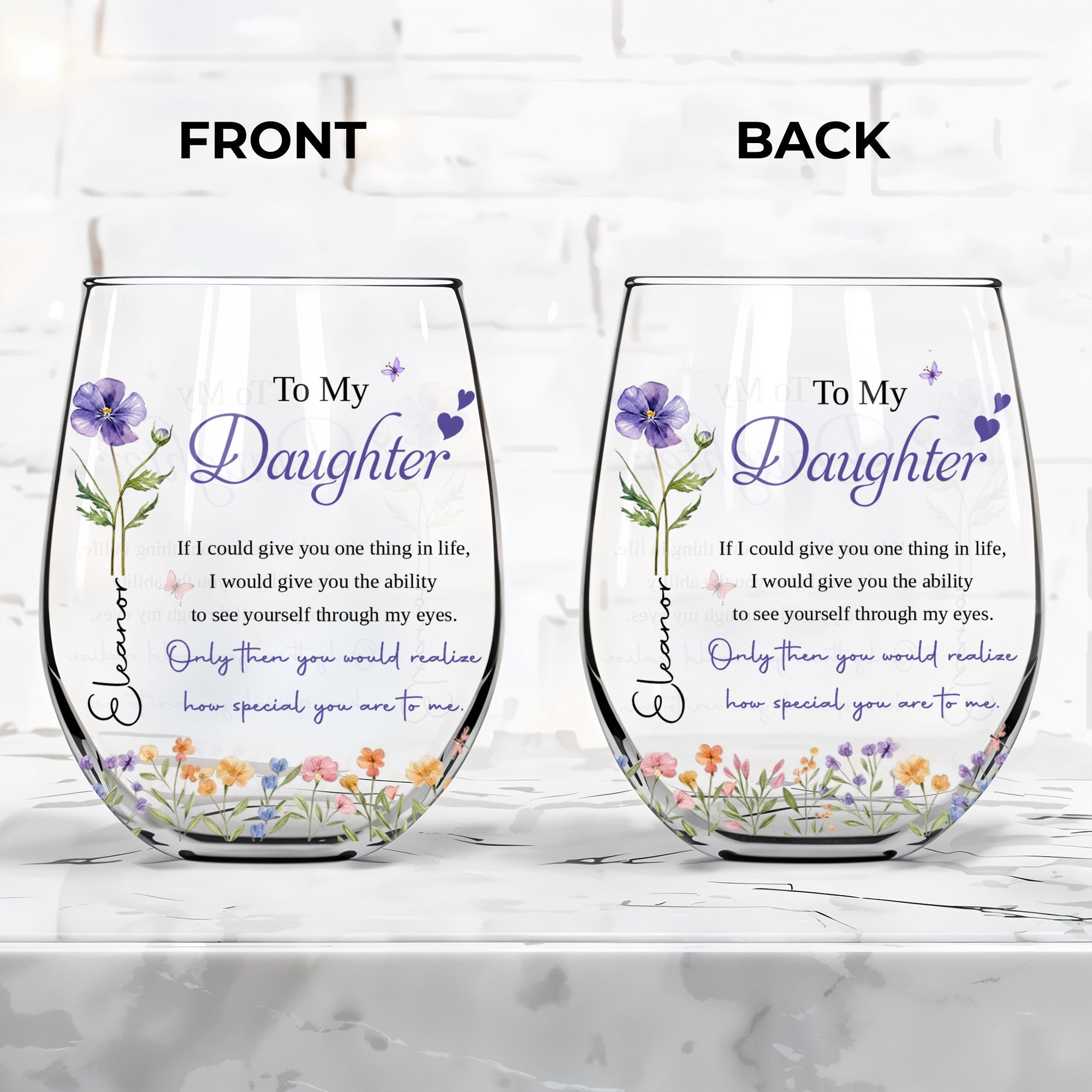 Personalized Stemless Wine Glass Custom Name Gift for Daughter Wine Glasses GradoCreations
