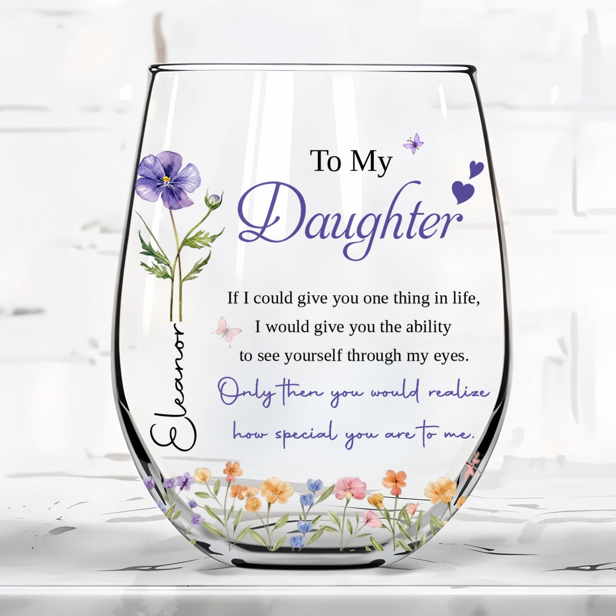 Personalized Stemless Wine Glass Custom Name Gift for Daughter Wine Glasses GradoCreations