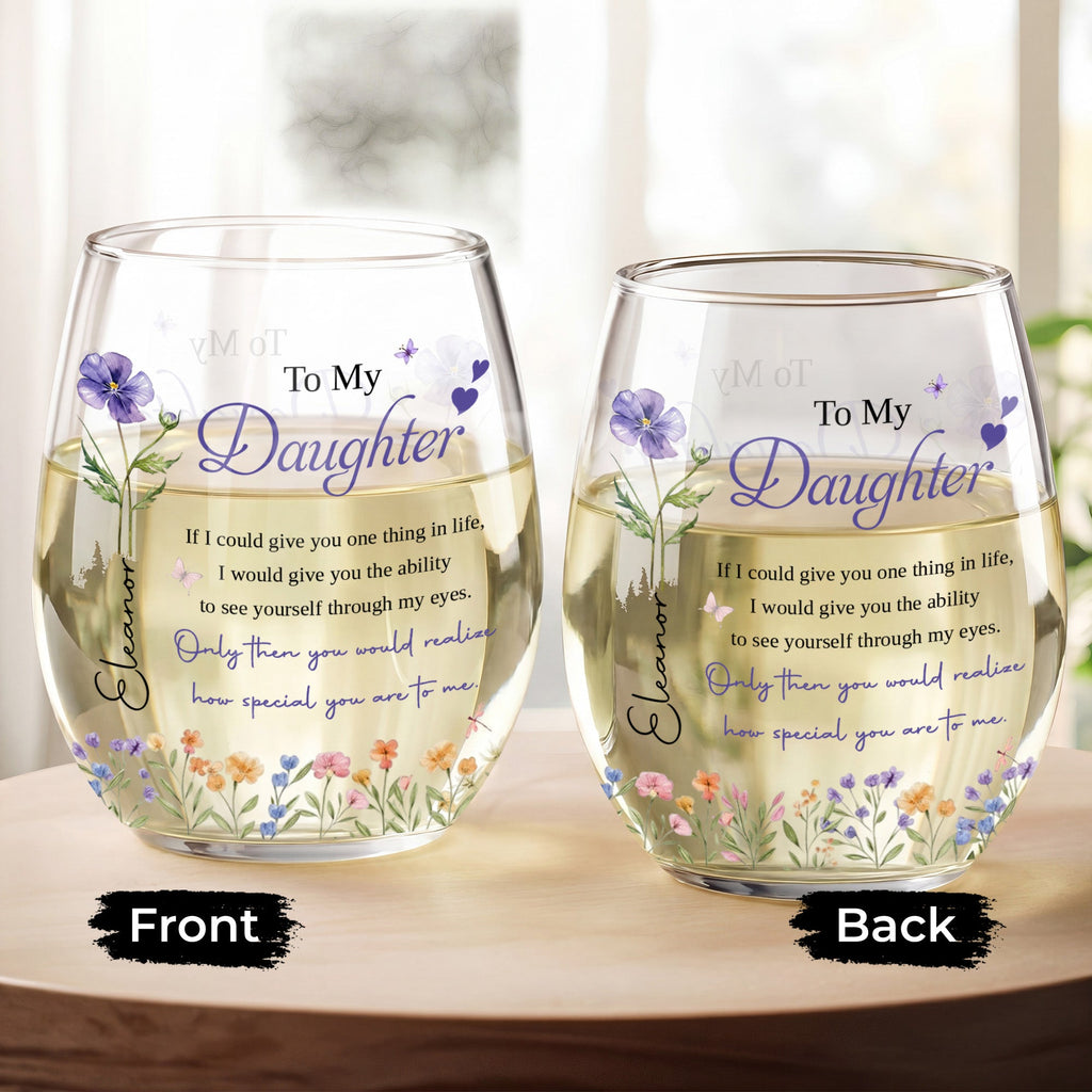 Personalized Stemless Wine Glass Custom Name Gift for Daughter Wine Glasses GradoCreations