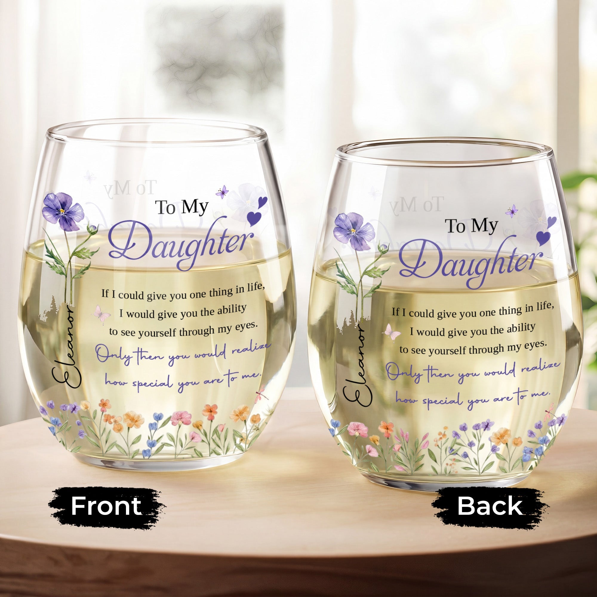 Personalized Stemless Wine Glass Custom Name Gift for Daughter Wine Glasses GradoCreations