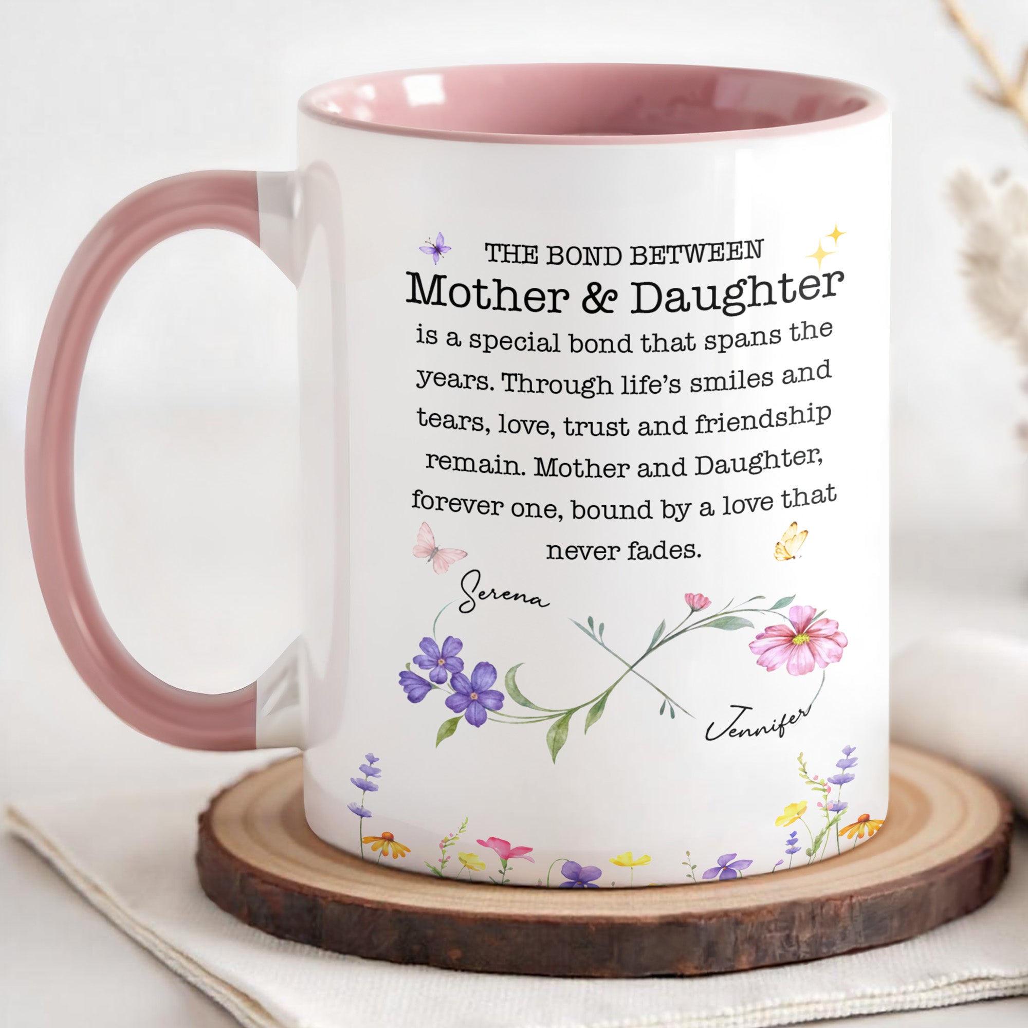 Personalized Floral Infinity Accent Mug Custom Gift for Mom Accent Mug GradoCreations