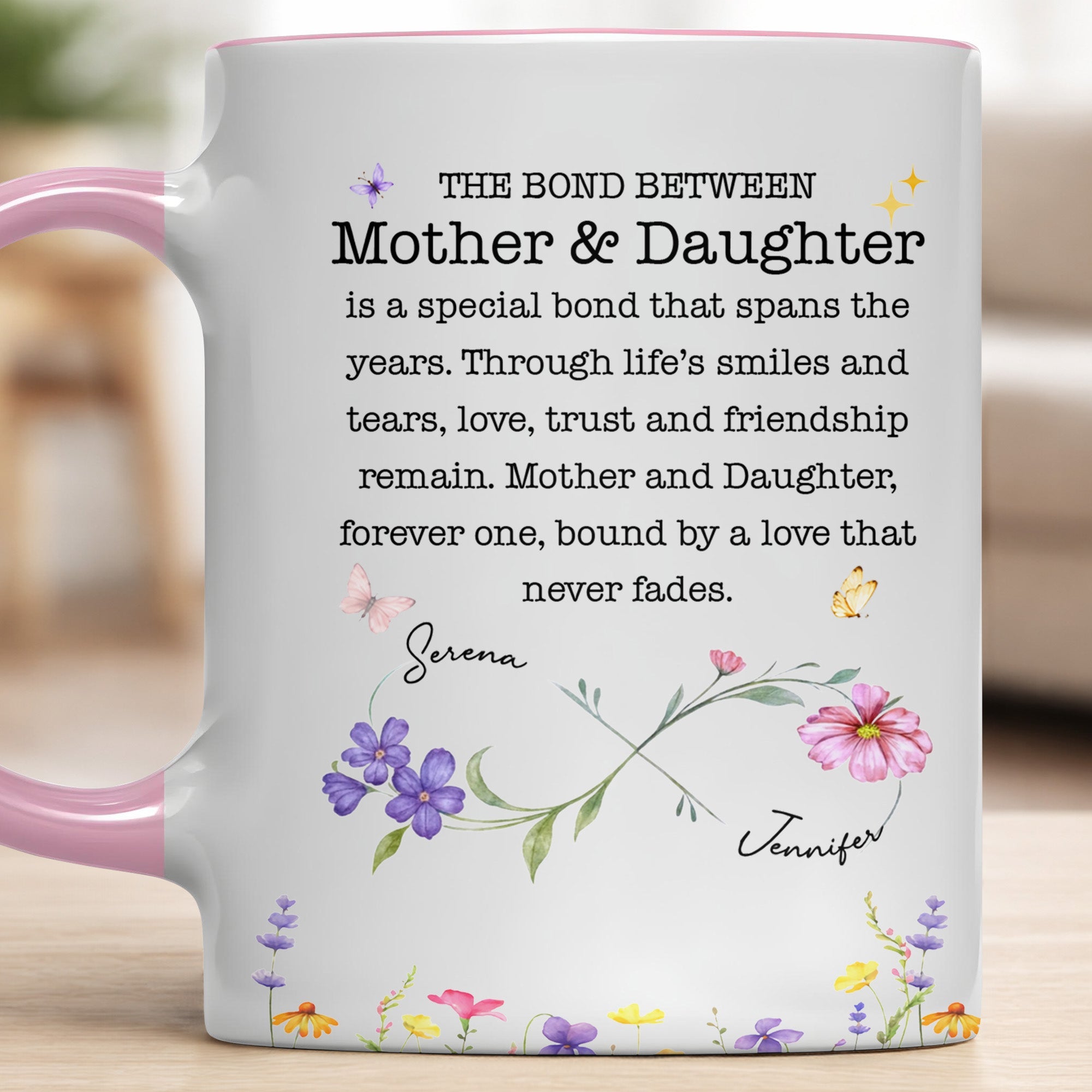 Personalized Floral Infinity Accent Mug Custom Gift for Mom Accent Mug GradoCreations