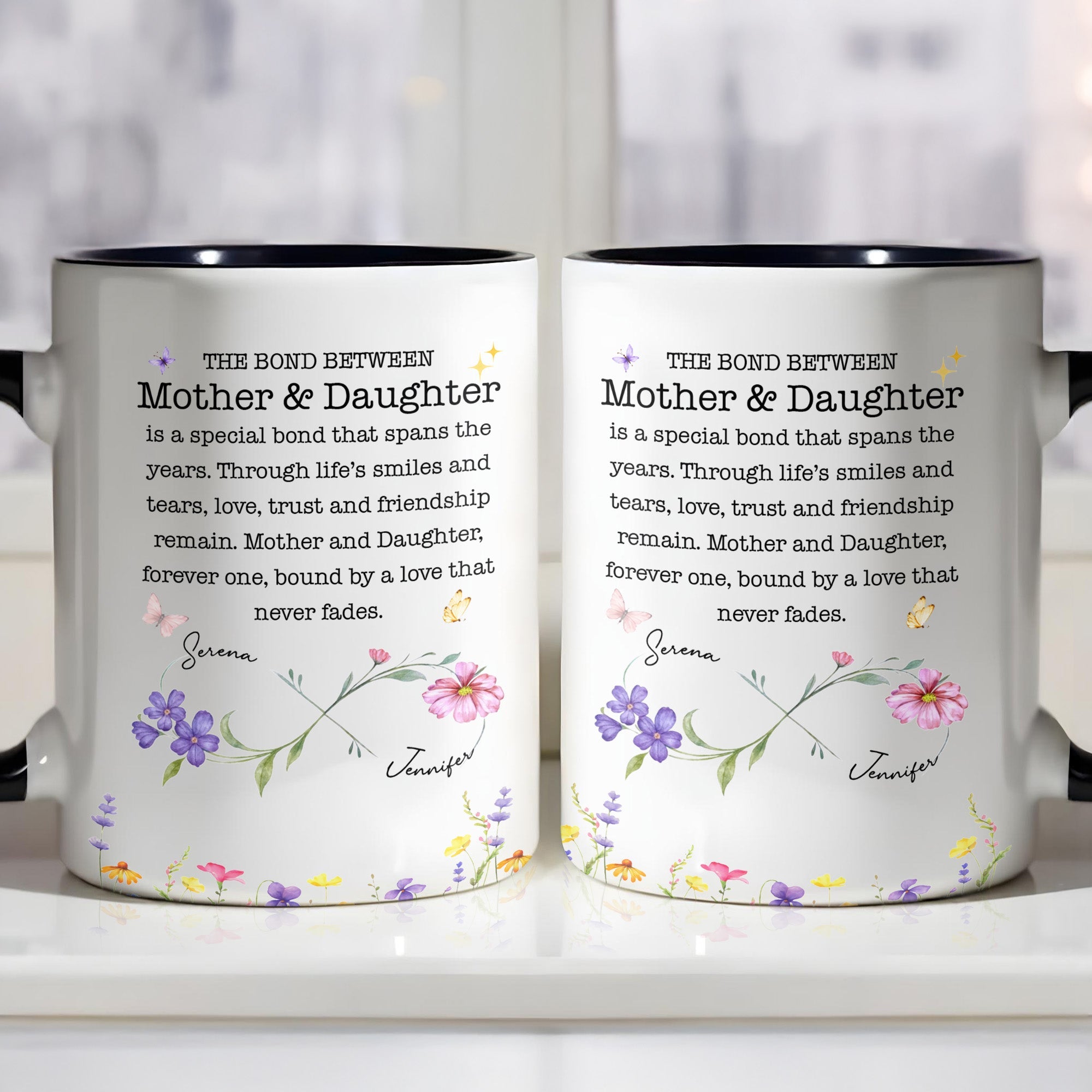 Personalized Floral Infinity Accent Mug Custom Gift for Mom Accent Mug GradoCreations