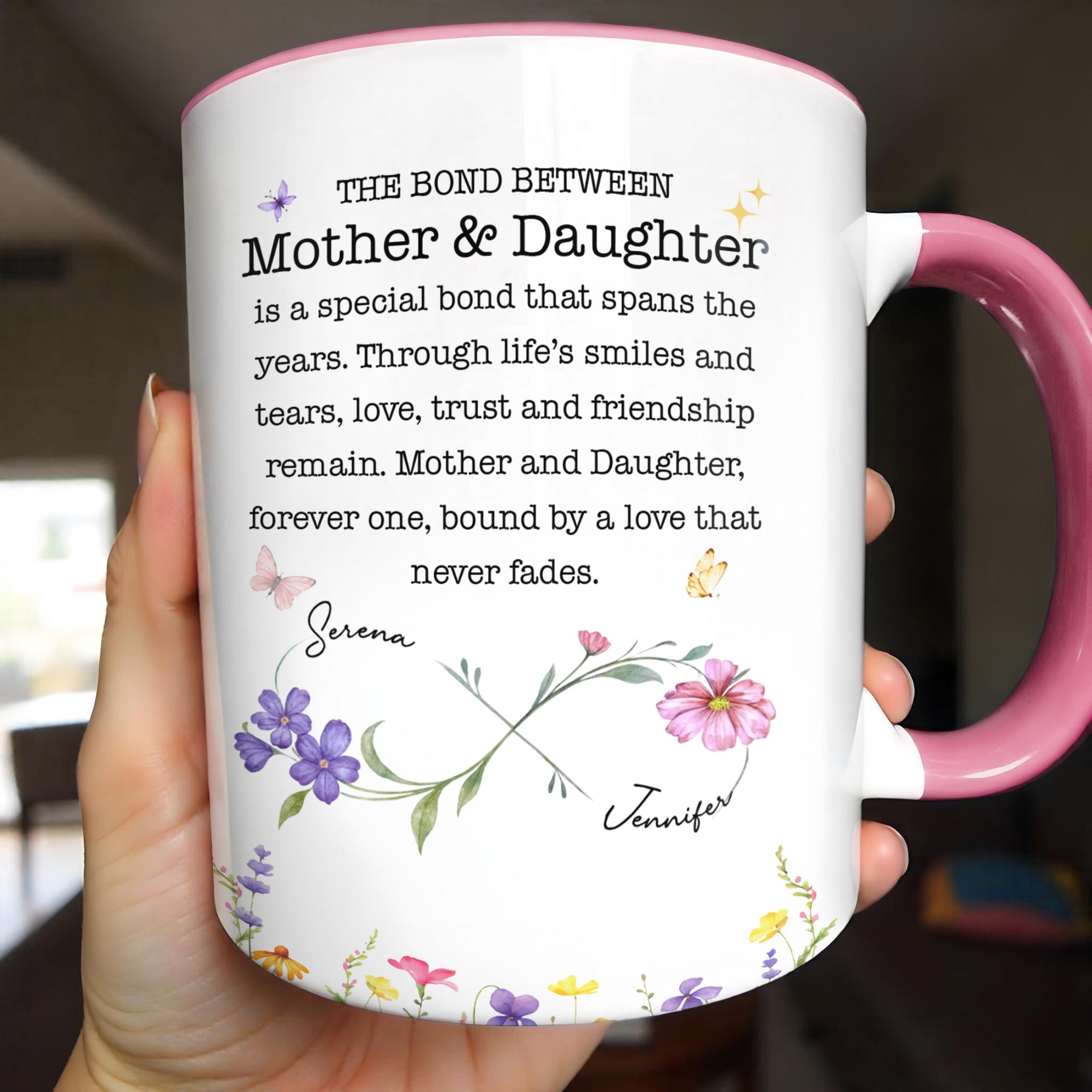 Personalized Floral Infinity Accent Mug Custom Gift for Mom Accent Mug GradoCreations
