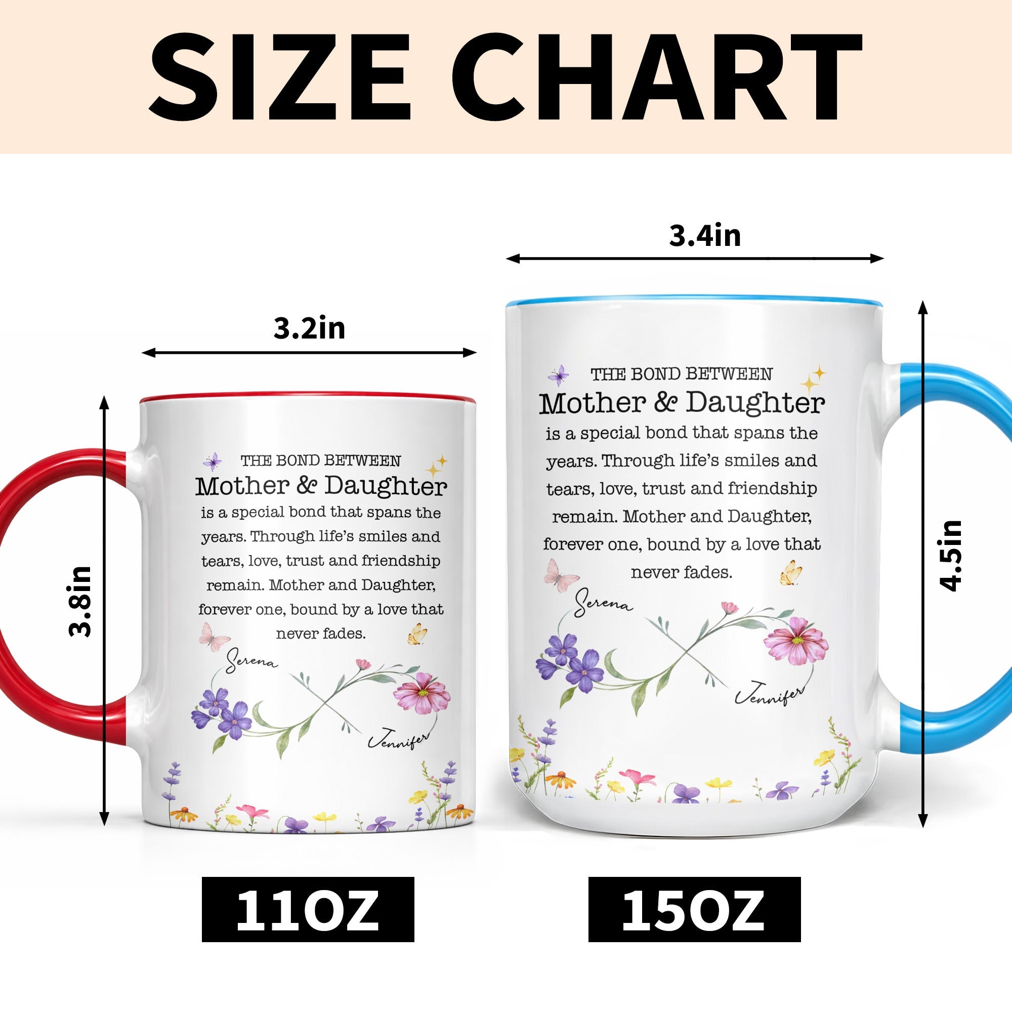 Personalized Floral Infinity Accent Mug Custom Gift for Mom Accent Mug GradoCreations
