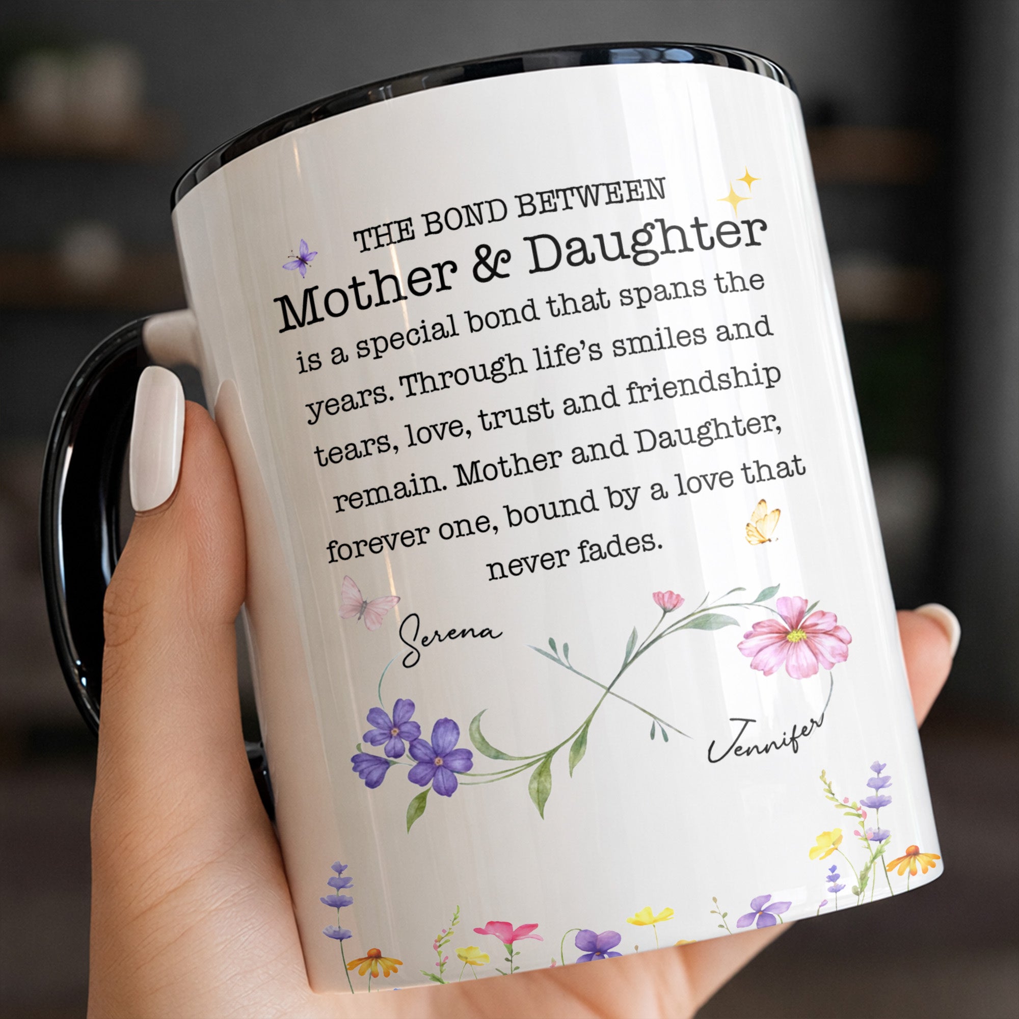 Personalized Floral Infinity Accent Mug Custom Gift for Mom Accent Mug GradoCreations
