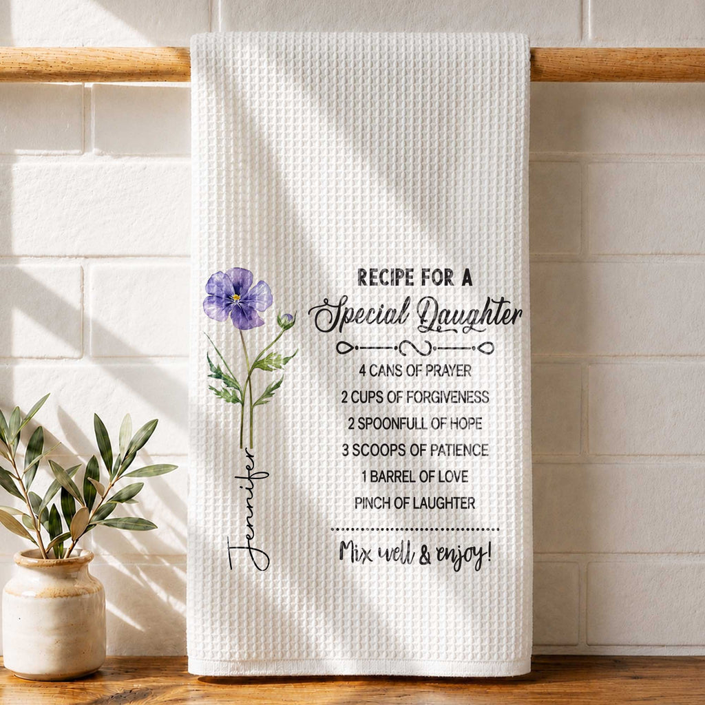 Personalized Kitchen Towel Special Daughter Birth Flower Gift Kitchen Towel GradoCreations