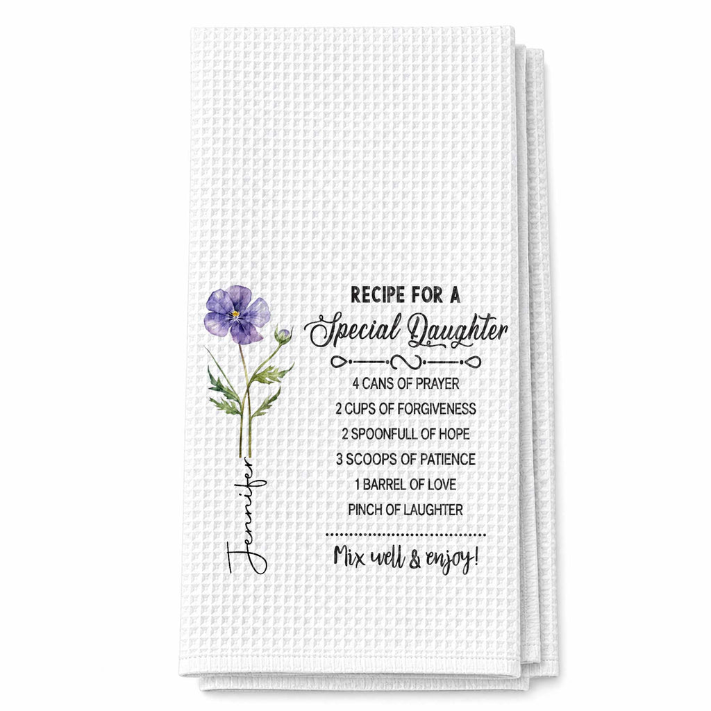 Personalized Kitchen Towel Special Daughter Birth Flower Gift Kitchen Towel GradoCreations