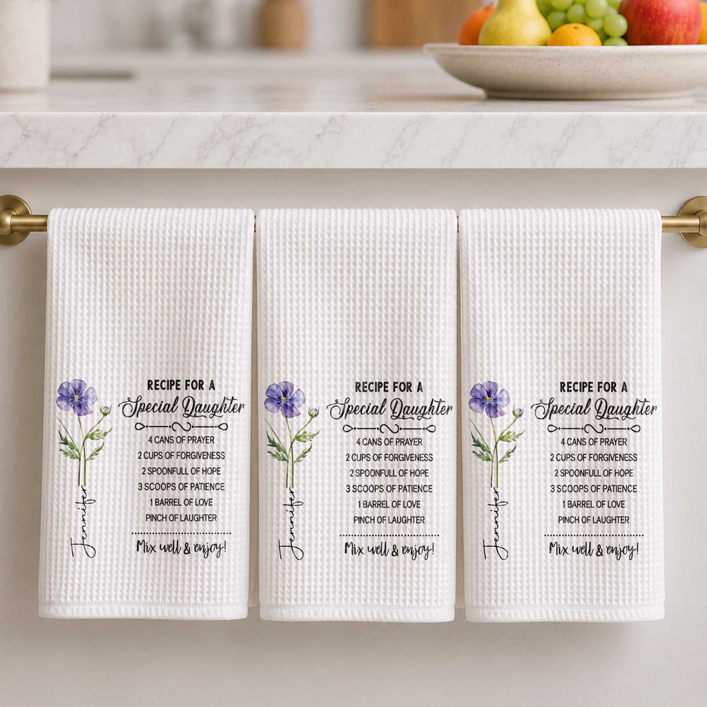 Personalized Kitchen Towel Special Daughter Birth Flower Gift Kitchen Towel GradoCreations