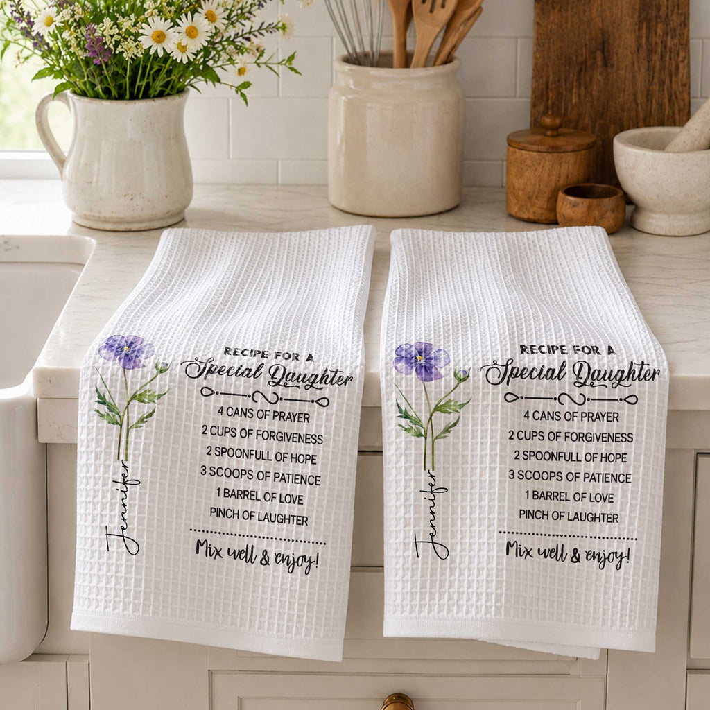 Personalized Kitchen Towel Special Daughter Birth Flower Gift Kitchen Towel GradoCreations