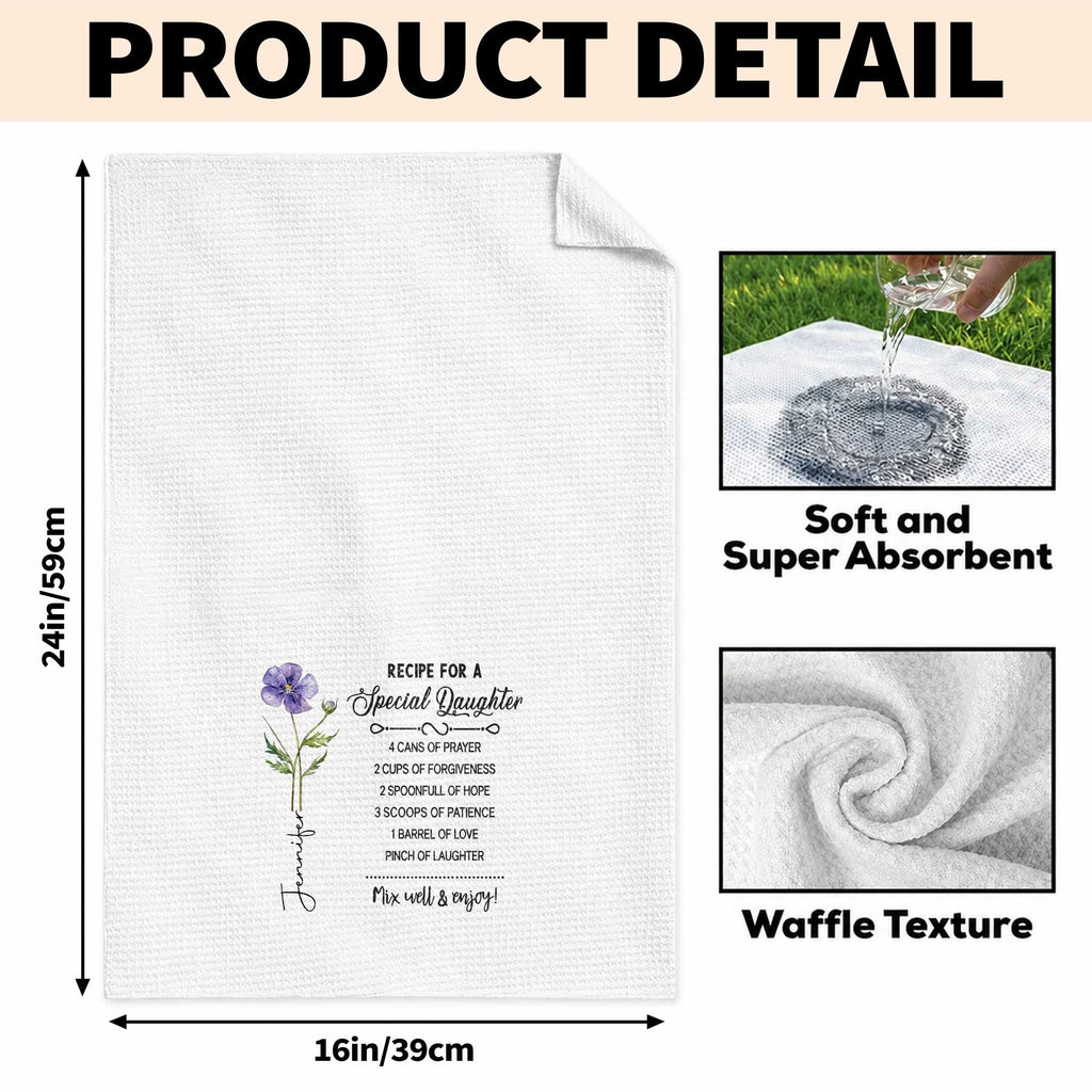Personalized Kitchen Towel Special Daughter Birth Flower Gift Kitchen Towel GradoCreations