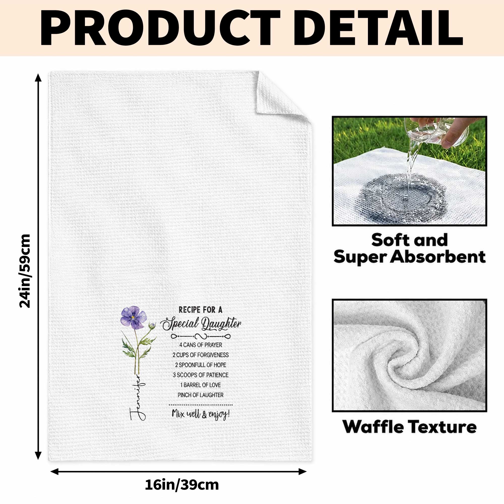 Personalized Kitchen Towel Special Daughter Birth Flower Gift Kitchen Towel GradoCreations