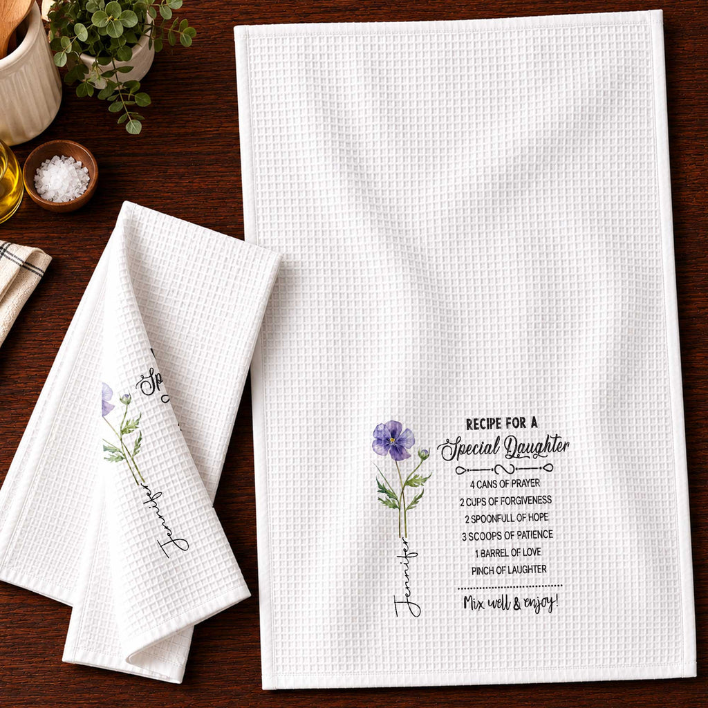 Personalized Kitchen Towel Special Daughter Birth Flower Gift Kitchen Towel GradoCreations