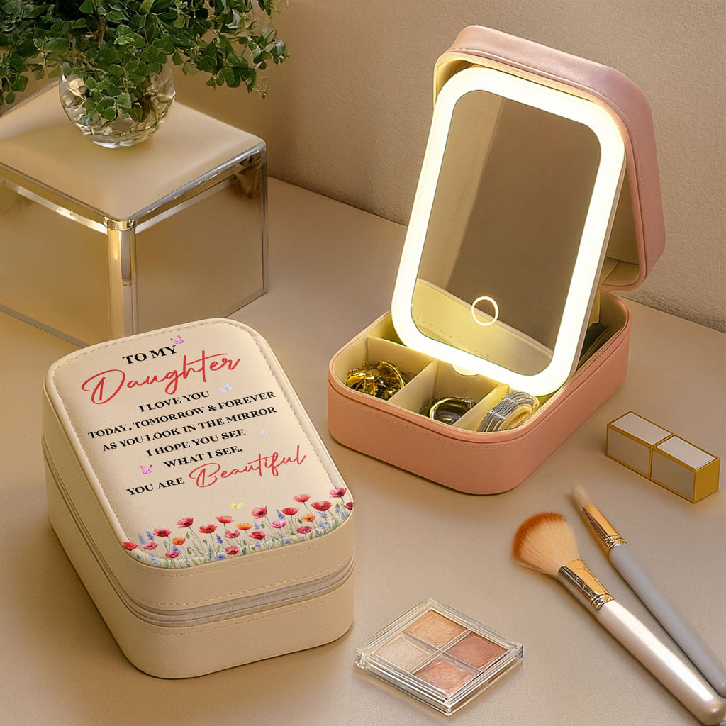 Personalized Jewelry Box with LED Mirror Gift for Daughter