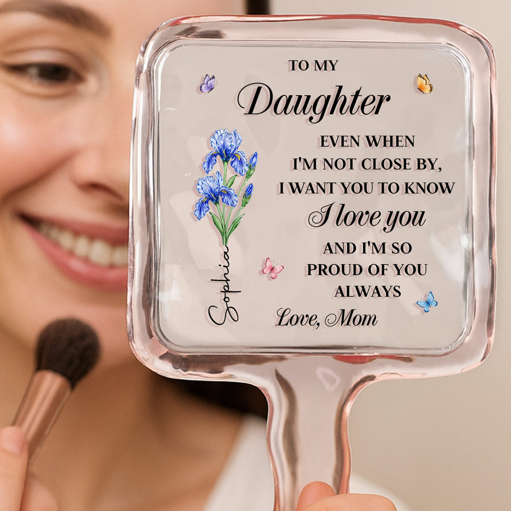 Personalized Handheld Mirror for Daughter with Flowers & Butterflies Handheld Mirror GradoCreations