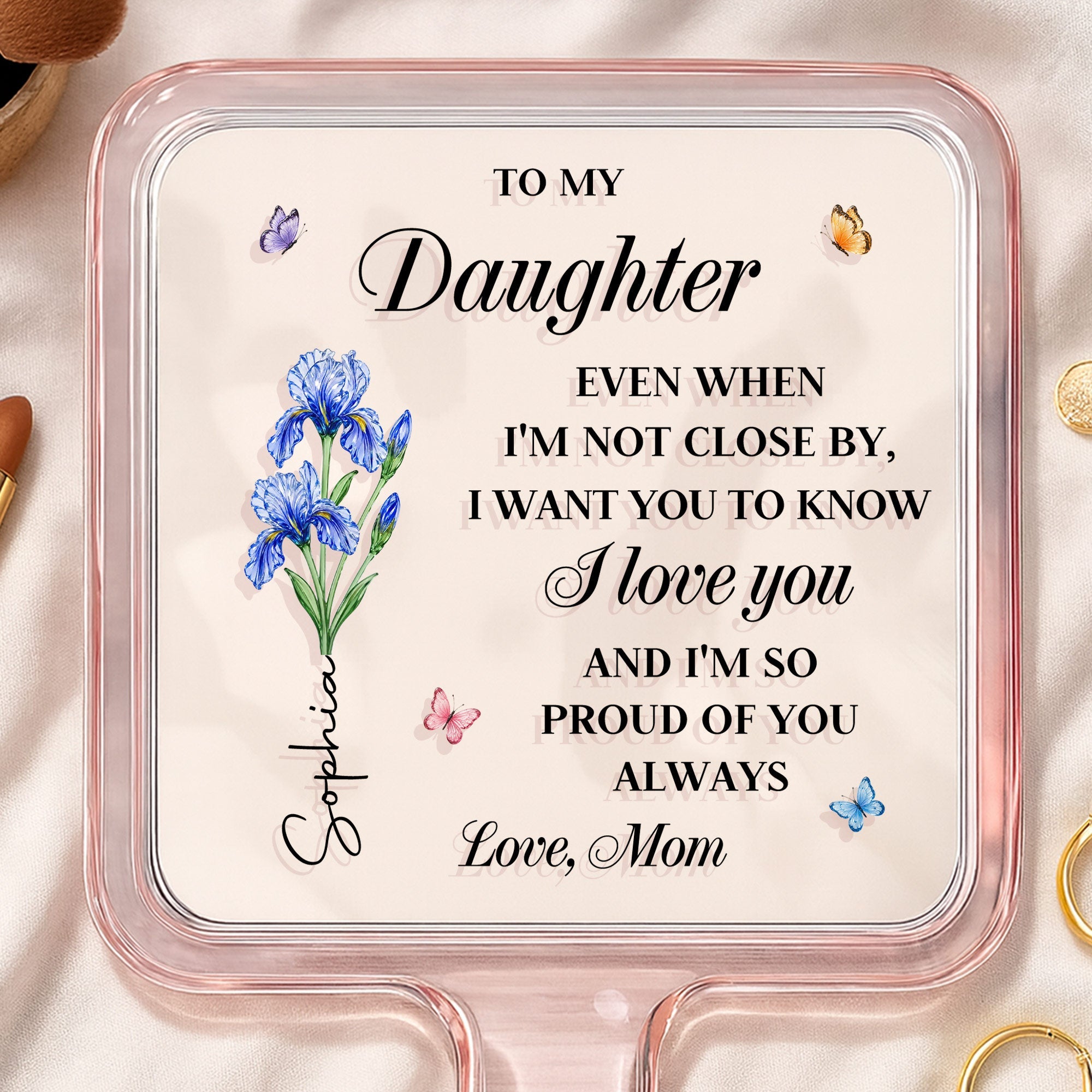 Personalized Handheld Mirror for Daughter with Flowers & Butterflies Handheld Mirror GradoCreations