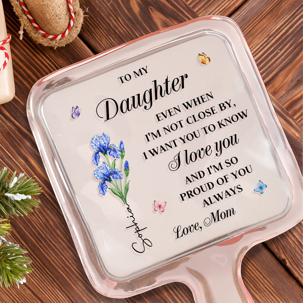 Personalized Handheld Mirror for Daughter with Flowers & Butterflies Handheld Mirror GradoCreations