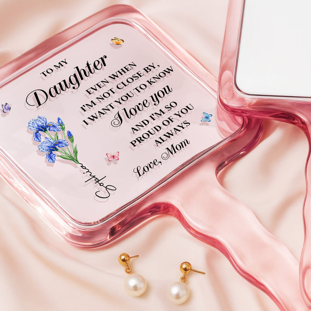 Personalized Handheld Mirror for Daughter with Flowers & Butterflies Handheld Mirror GradoCreations