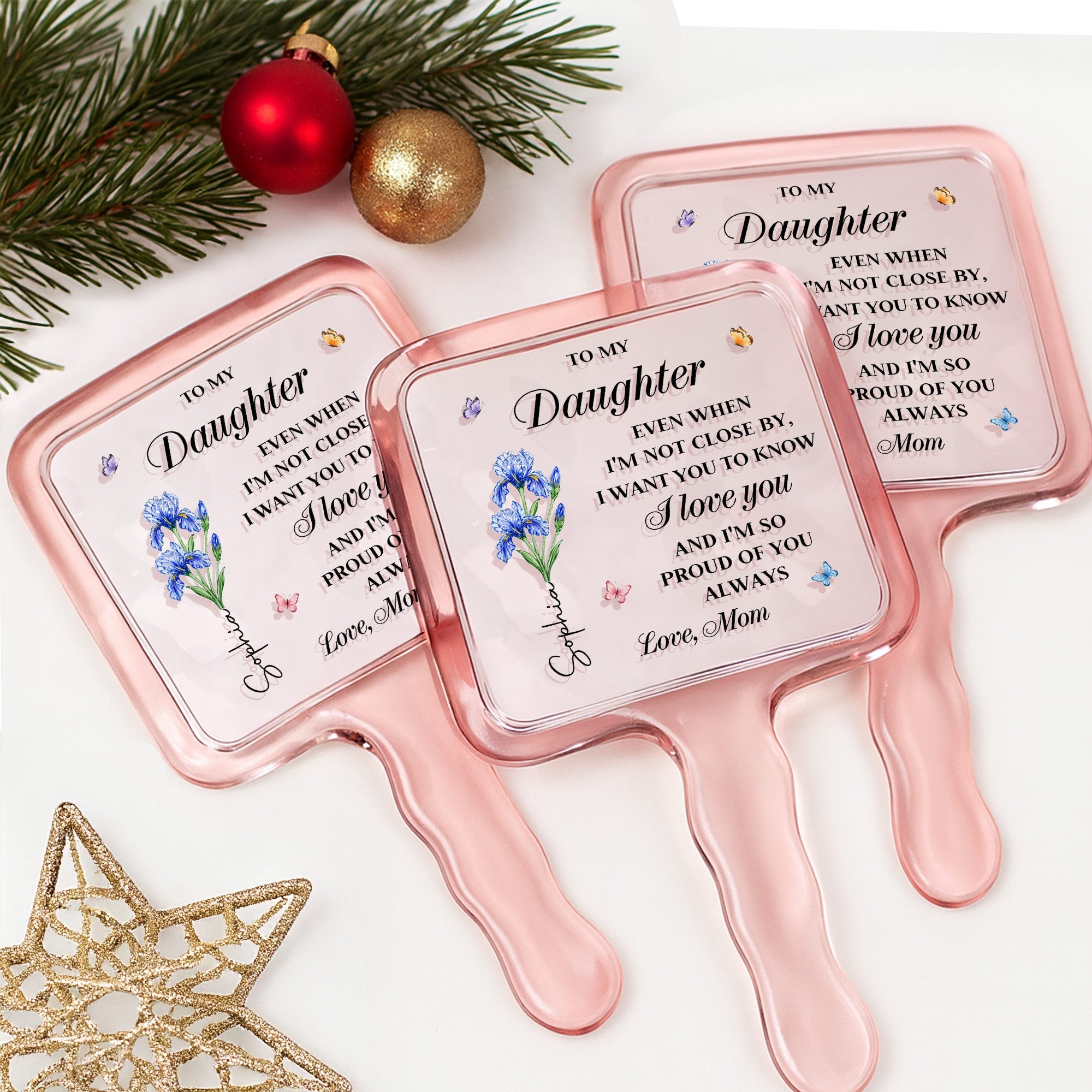 Personalized Handheld Mirror for Daughter with Flowers & Butterflies Handheld Mirror GradoCreations