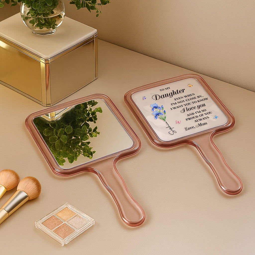 Personalized Handheld Mirror for Daughter with Flowers & Butterflies Handheld Mirror GradoCreations