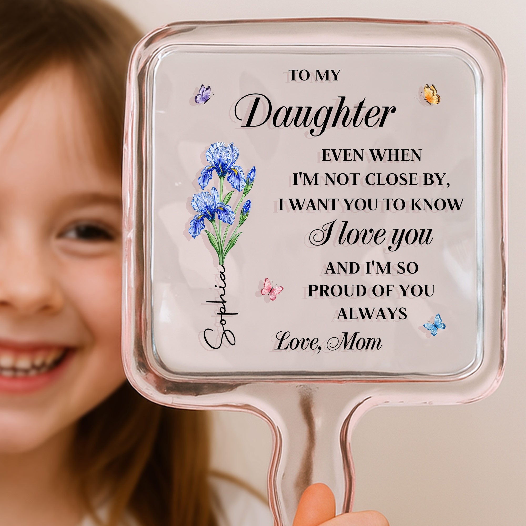 Personalized Handheld Mirror for Daughter with Flowers & Butterflies Handheld Mirror GradoCreations