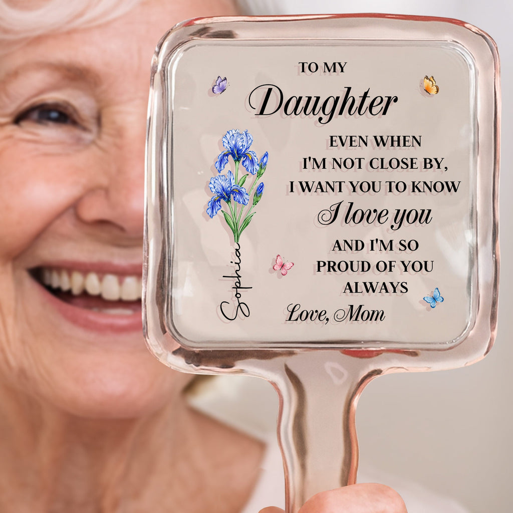 Personalized Handheld Mirror for Daughter with Flowers & Butterflies Handheld Mirror GradoCreations