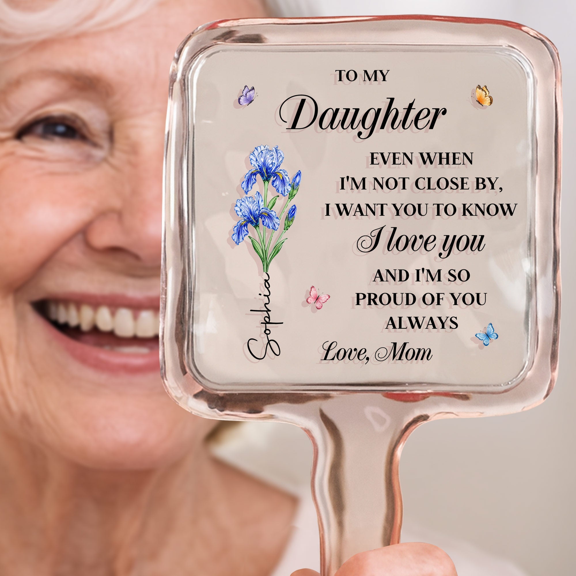 Personalized Handheld Mirror for Daughter with Flowers & Butterflies Handheld Mirror GradoCreations