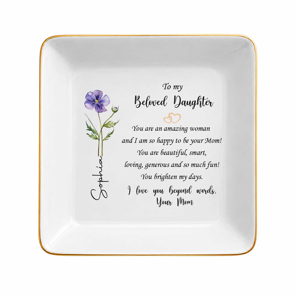 Personalized Flower Jewelry Dish Custom Name Gift for Daughter