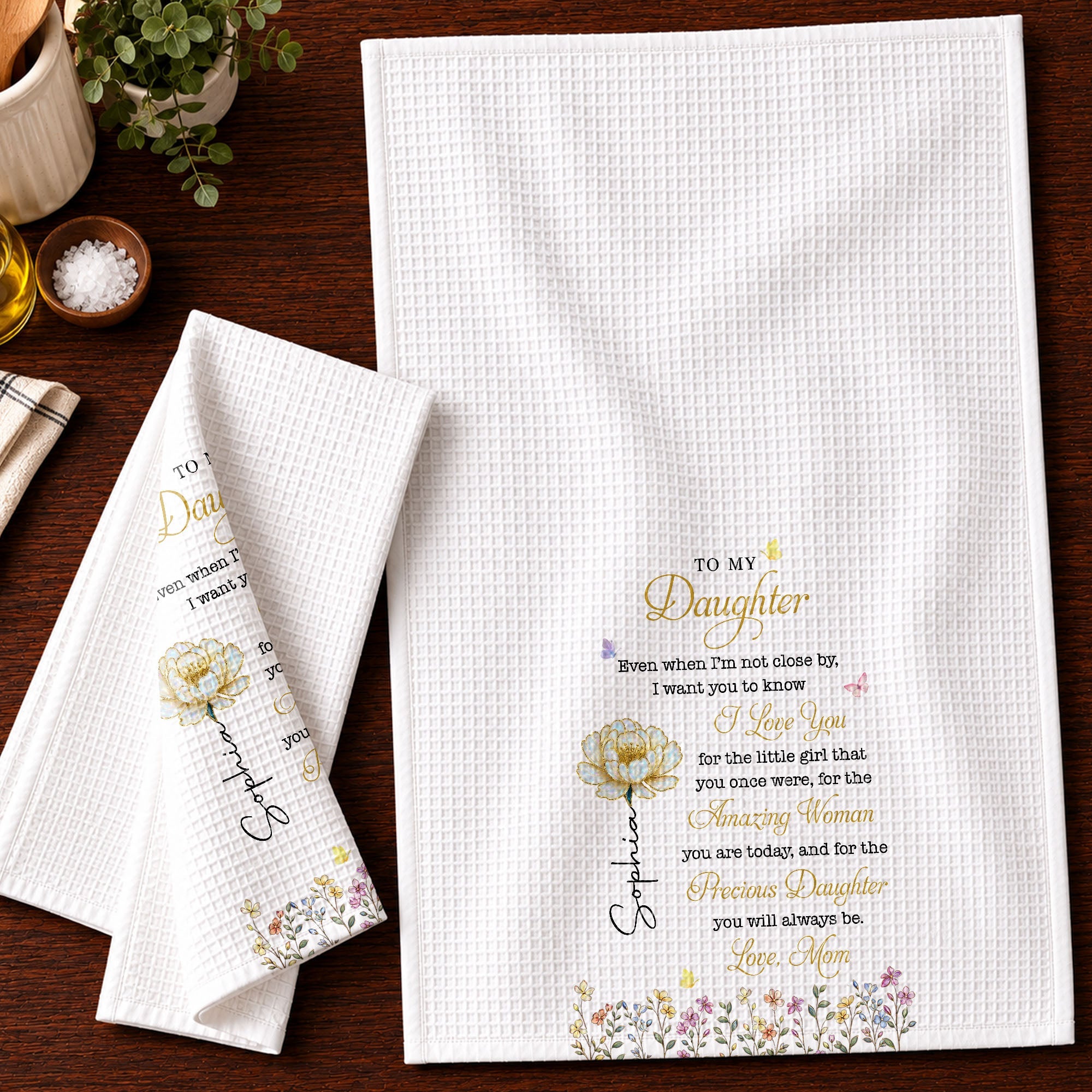 Personalized Kitchen Towel Custom Birth Month Flower Gift for Daughter Kitchen Towel GradoCreations
