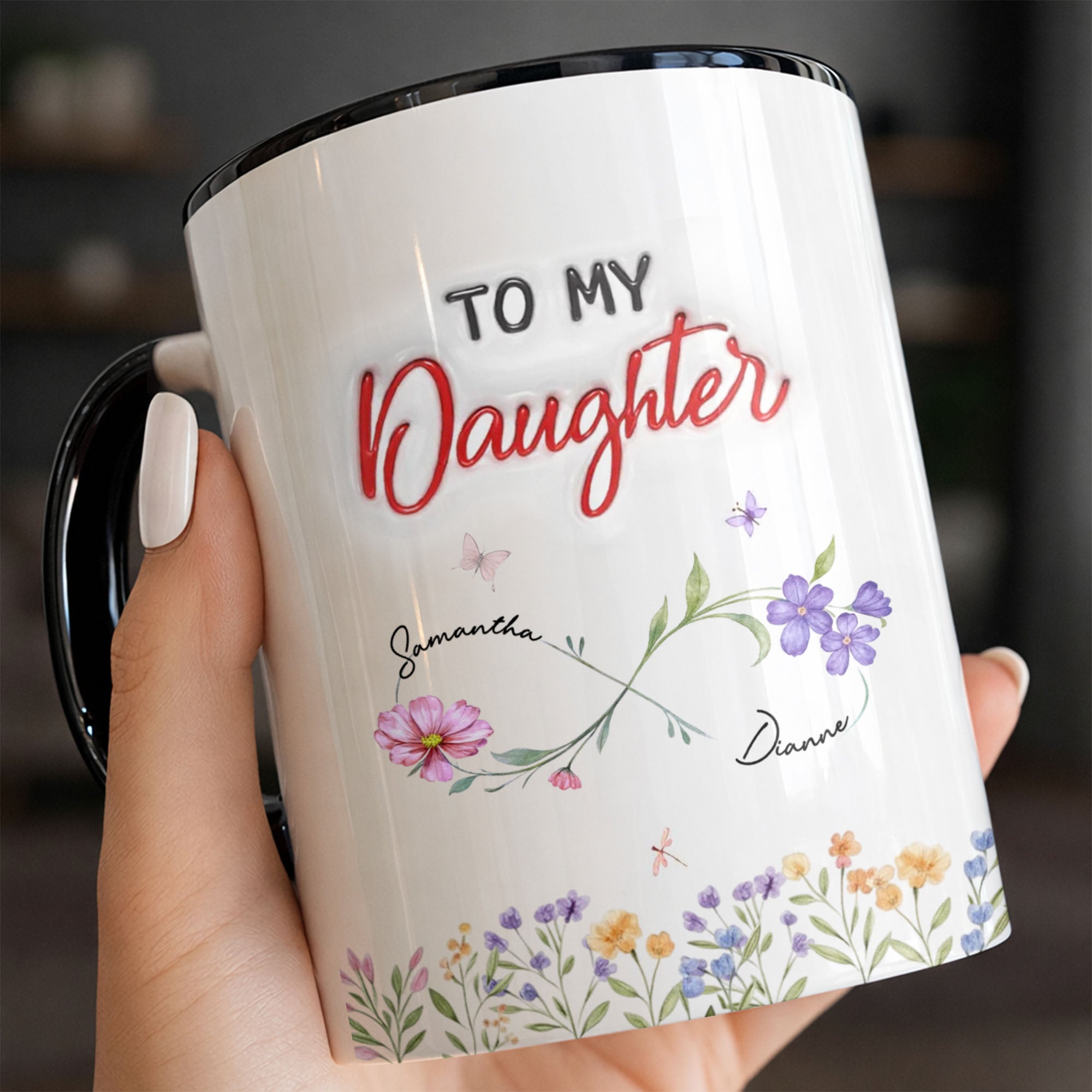 Personalized Accent Mug Birth Month Flowers Infinity for Daughter