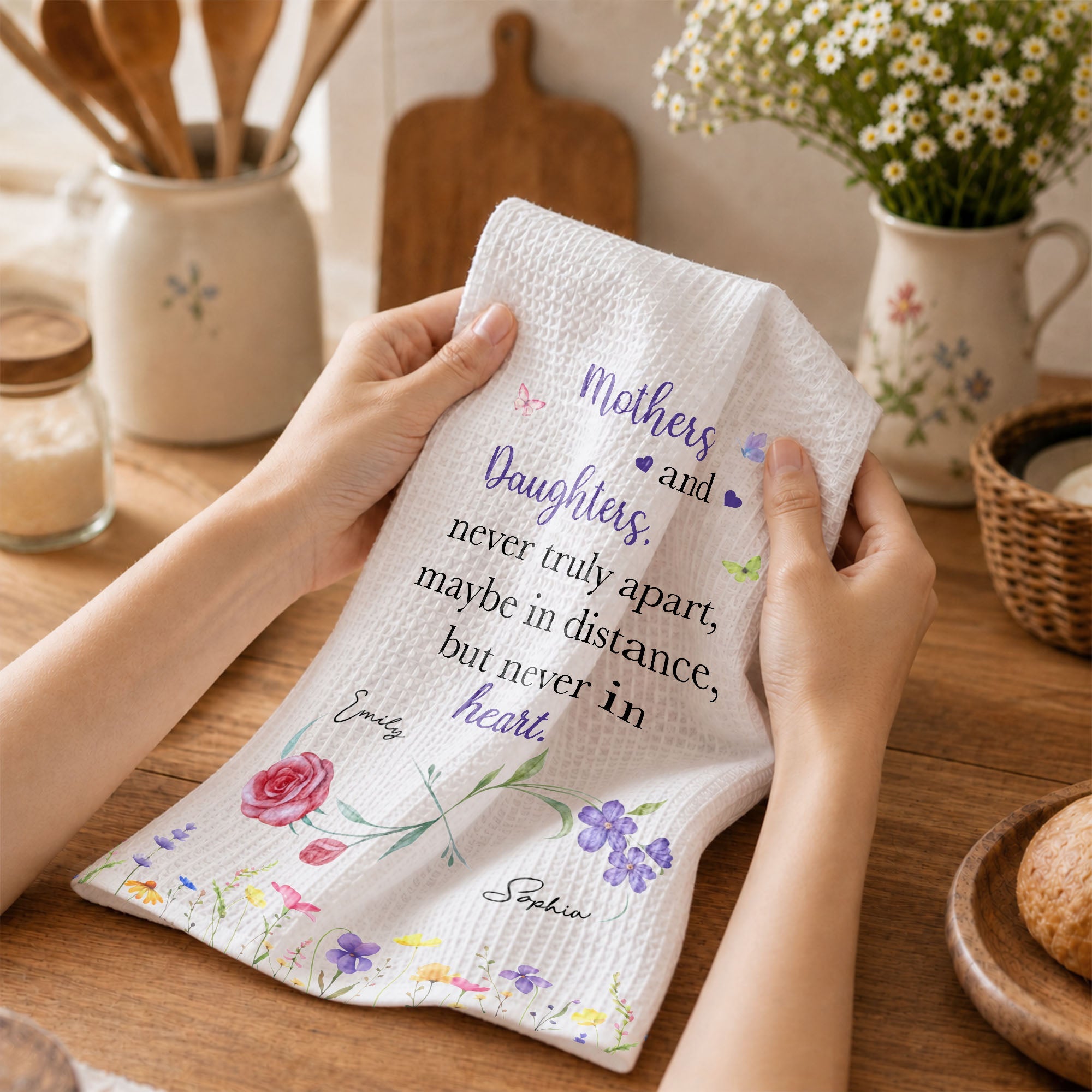 Personalized Floral Kitchen Towel Custom Name Gift for Daughter