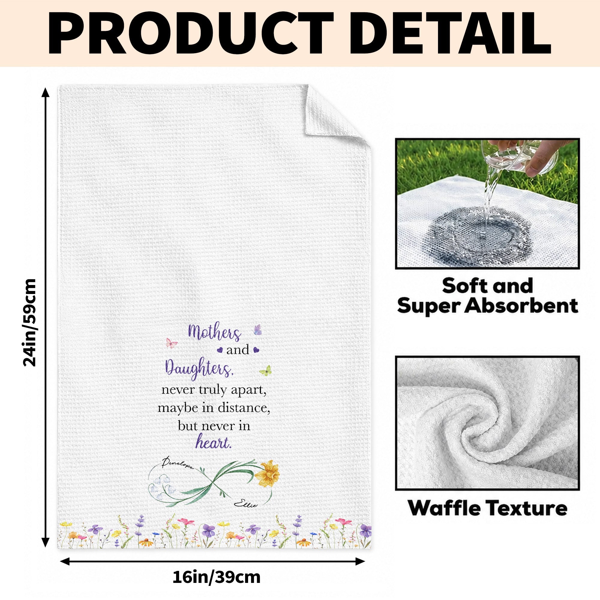 Personalized Floral Kitchen Towel Custom Name Gift for Daughter