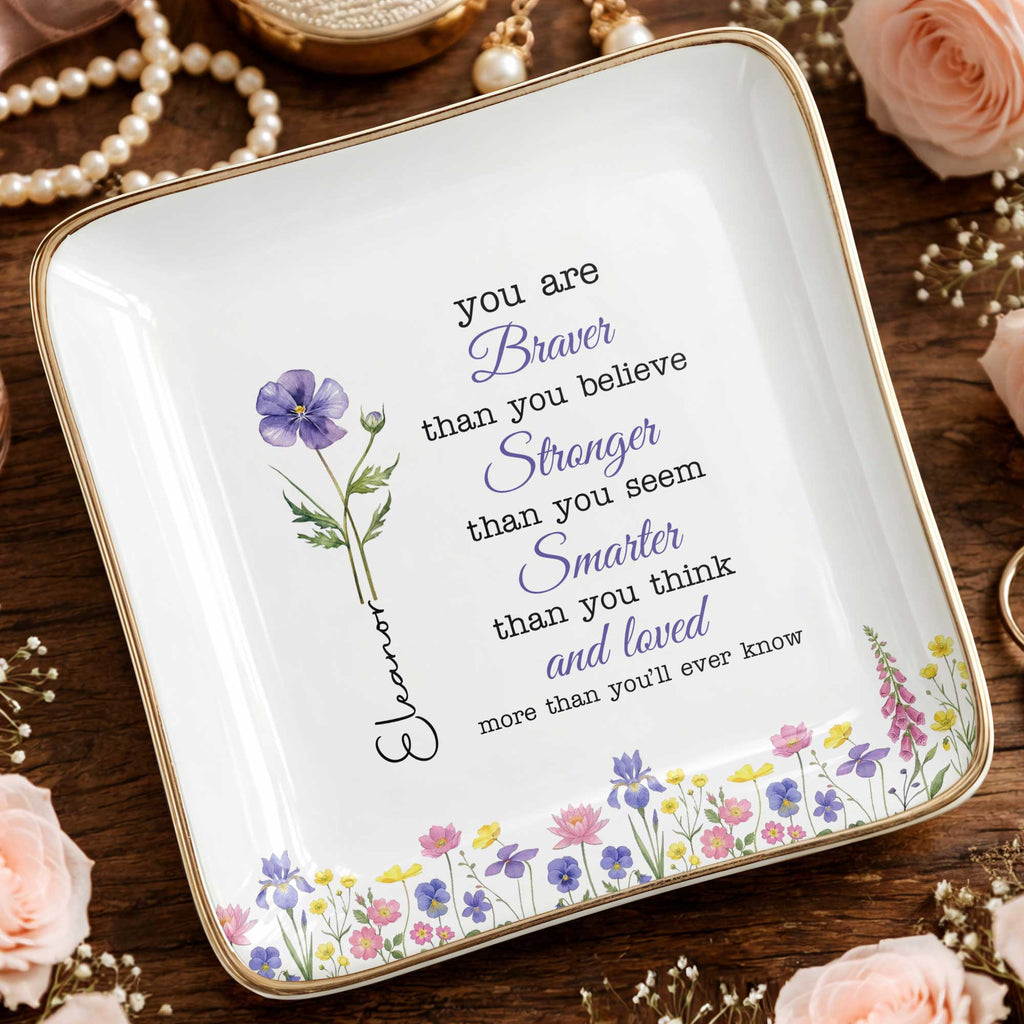 Personalized Birth Month Watercolor Floral Jewelry Dish for Mom Jewelry Dish GradoCreations