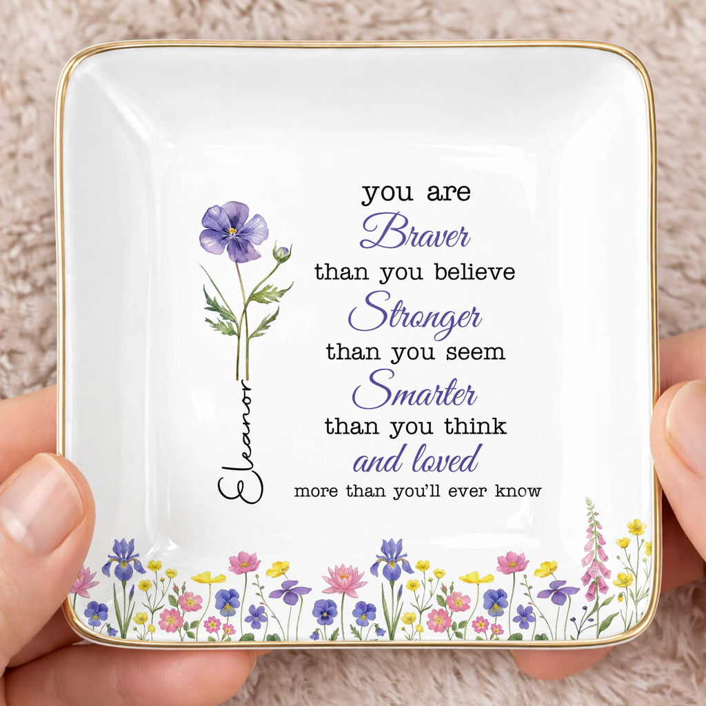 Personalized Birth Month Watercolor Floral Jewelry Dish for Mom Jewelry Dish GradoCreations