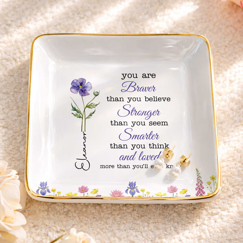 Personalized Birth Month Watercolor Floral Jewelry Dish for Mom Jewelry Dish GradoCreations