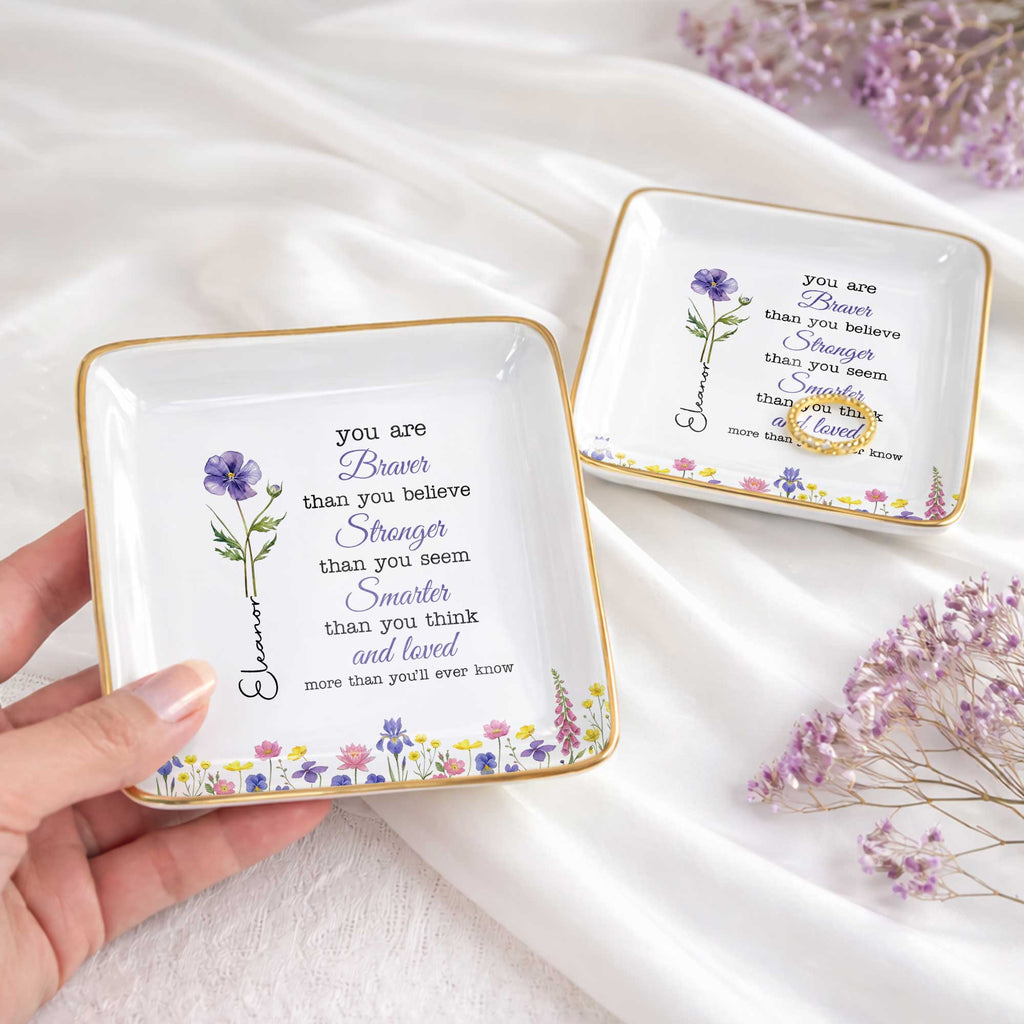 Personalized Birth Month Watercolor Floral Jewelry Dish for Mom Jewelry Dish GradoCreations