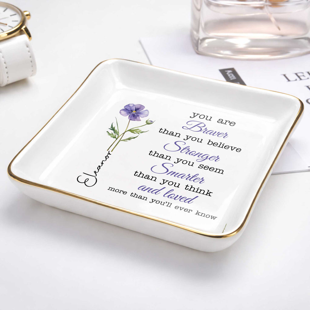 Personalized Birth Month Watercolor Floral Jewelry Dish for Mom Jewelry Dish GradoCreations