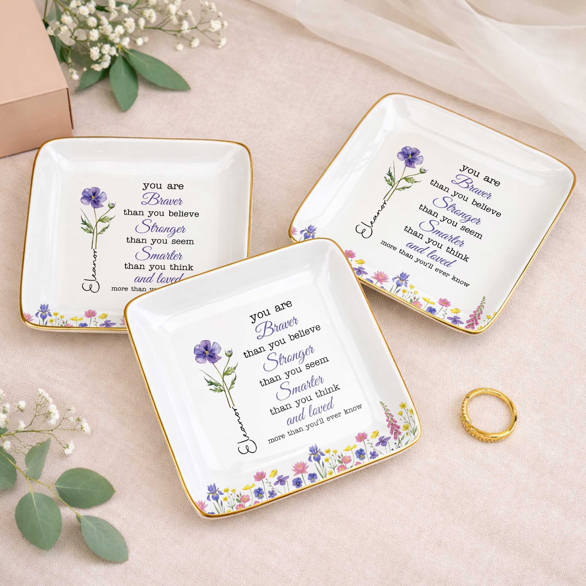 Personalized Birth Month Watercolor Floral Jewelry Dish for Mom Jewelry Dish GradoCreations