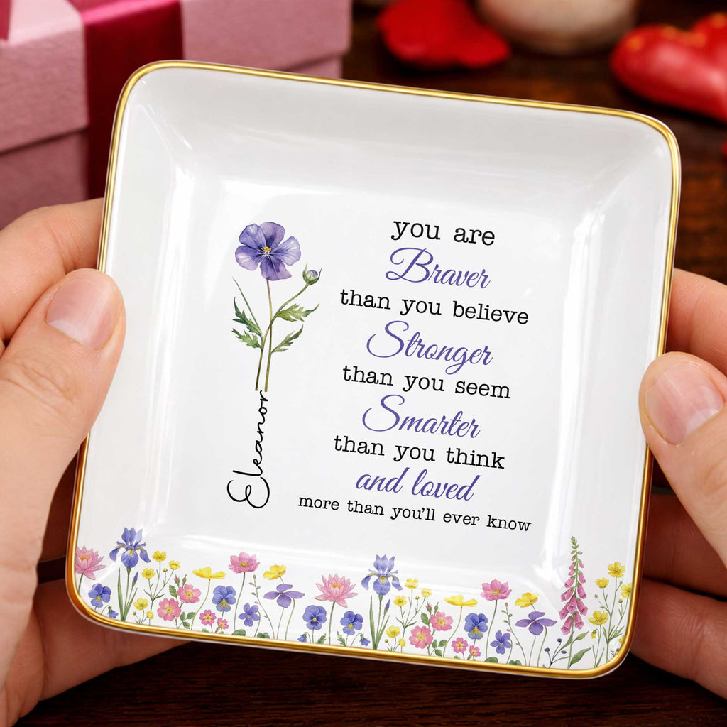Personalized Birth Month Watercolor Floral Jewelry Dish for Mom Jewelry Dish GradoCreations