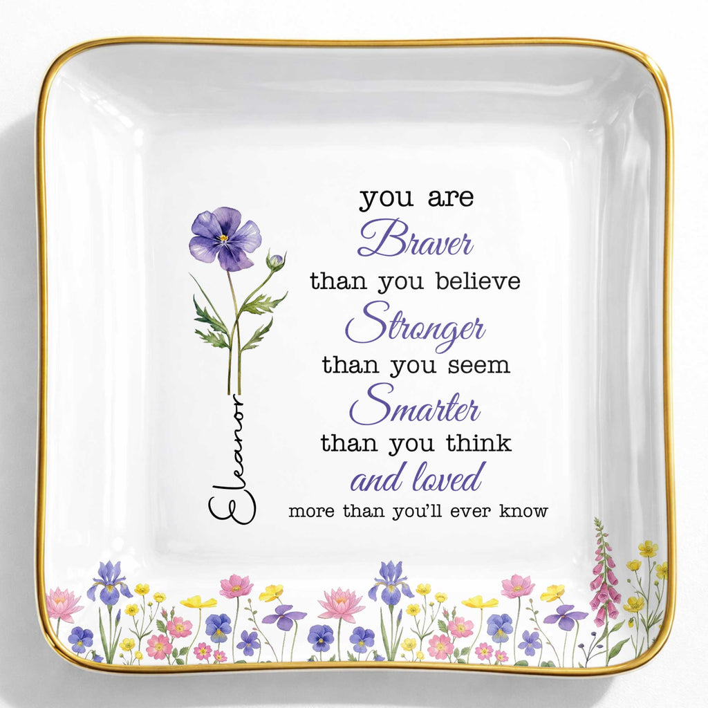 Personalized Birth Month Watercolor Floral Jewelry Dish for Mom Jewelry Dish GradoCreations