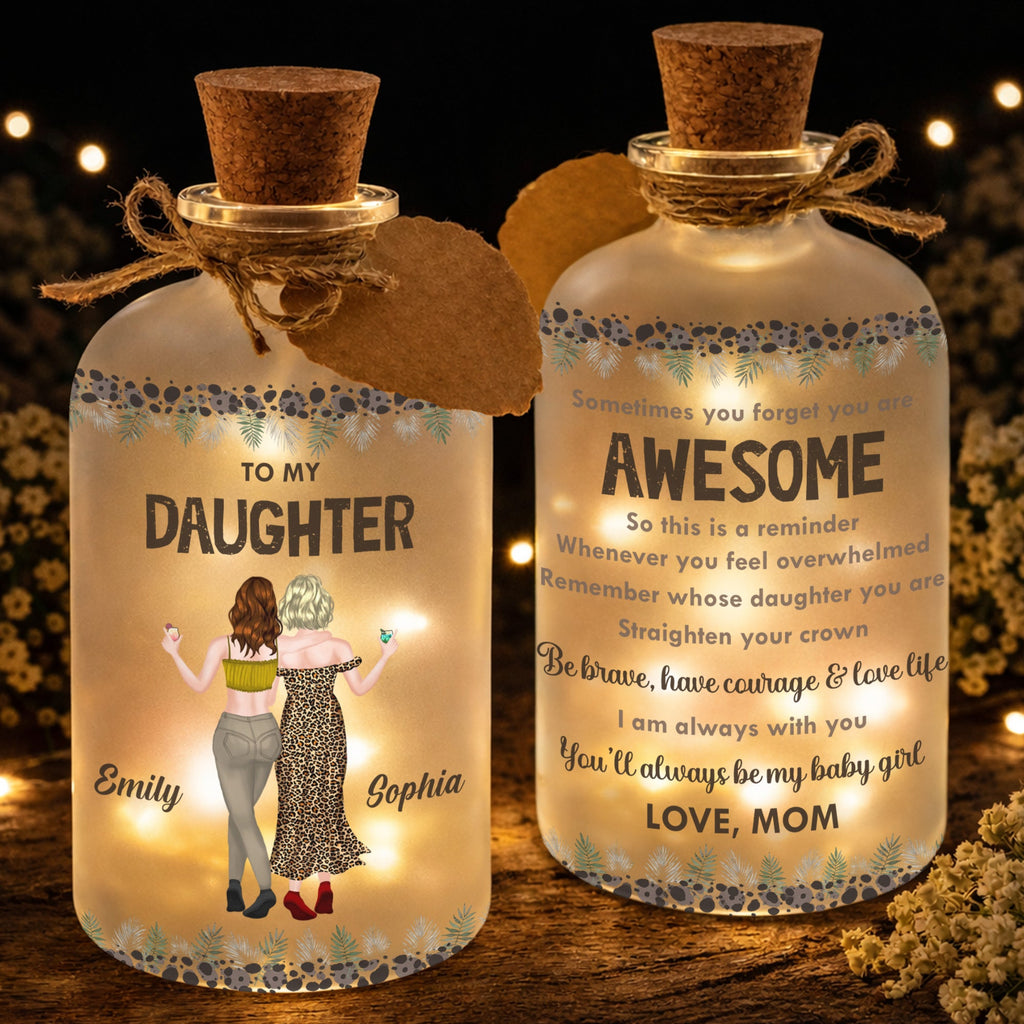 Personalized Frosted Glass Short Bottle Light for Daughter Gift Short Bottle Light GradoCreations