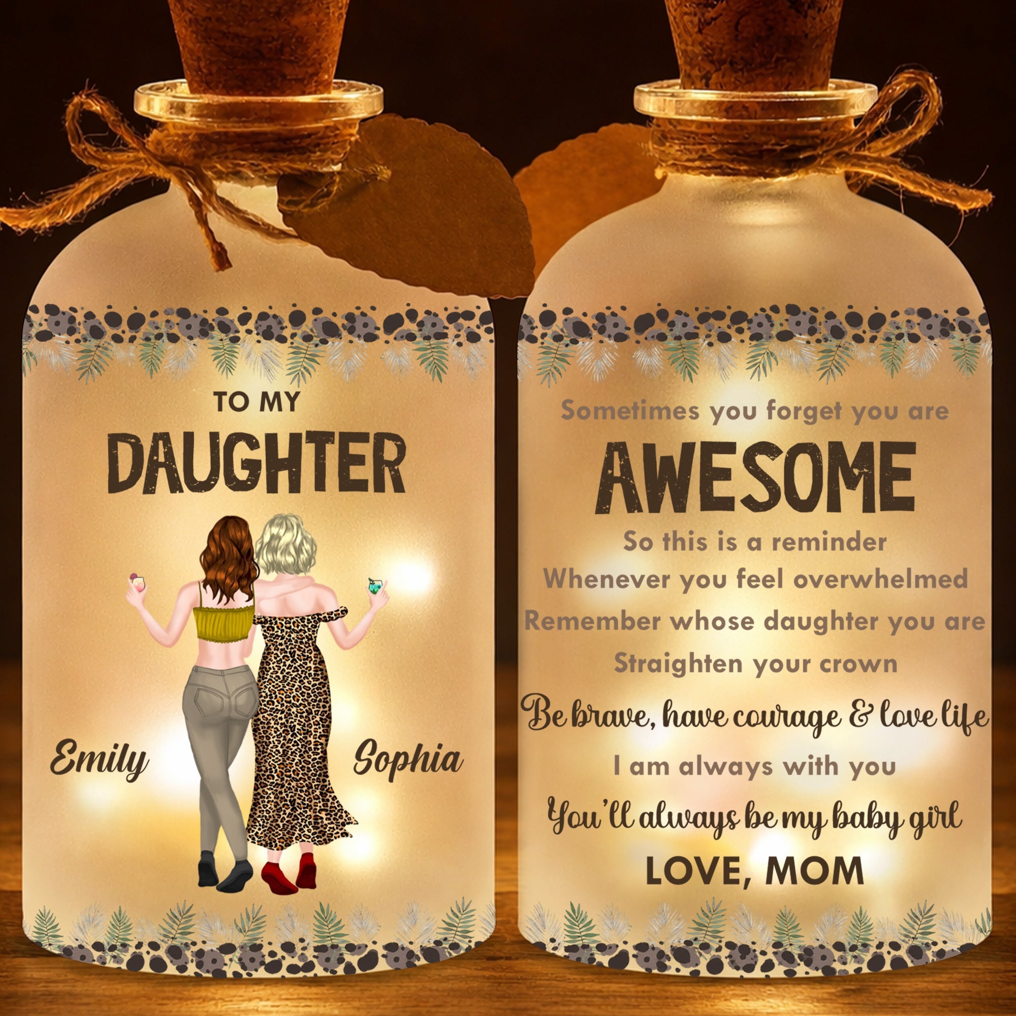 Personalized Frosted Glass Short Bottle Light for Daughter Gift Short Bottle Light GradoCreations