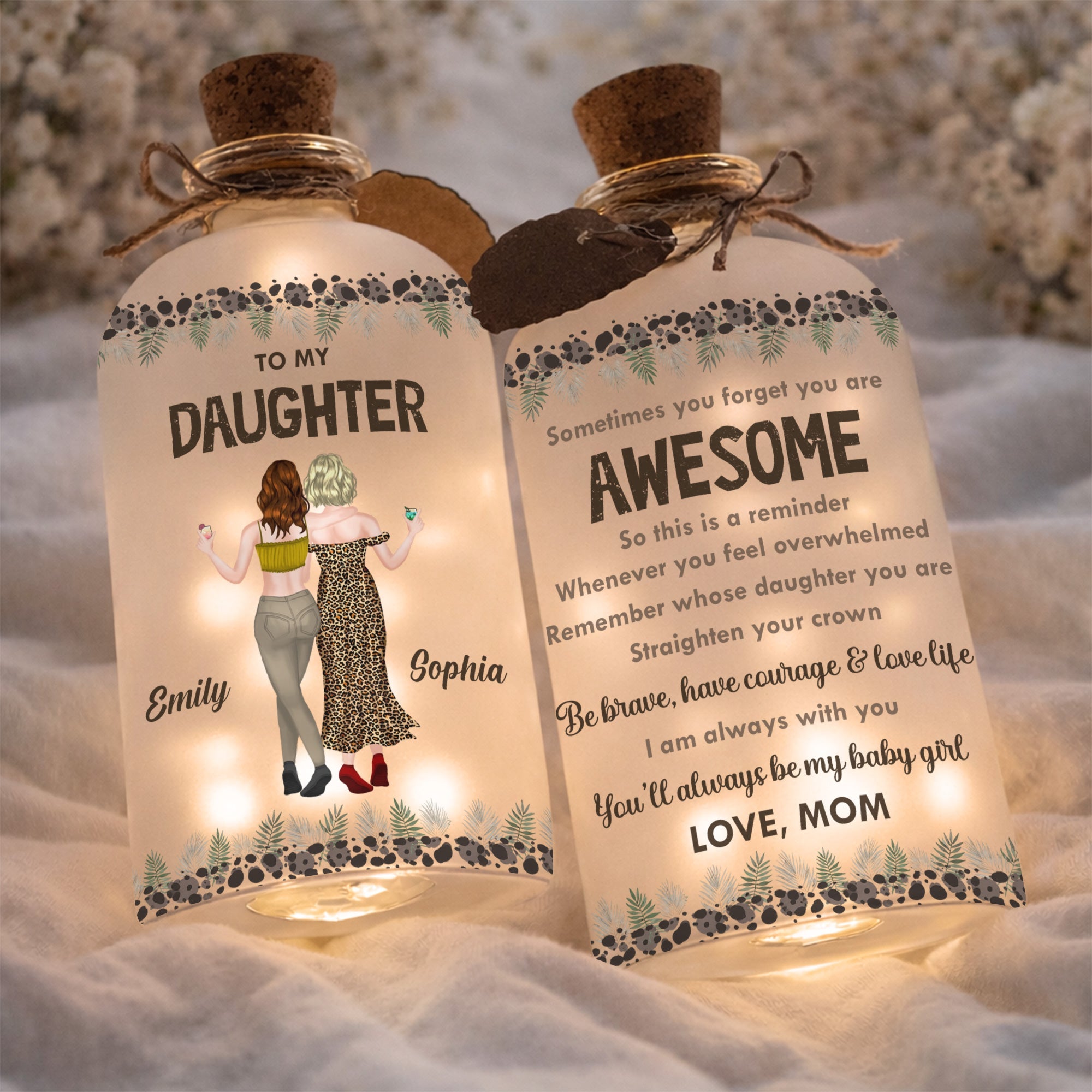 Personalized Frosted Glass Short Bottle Light for Daughter Gift Short Bottle Light GradoCreations