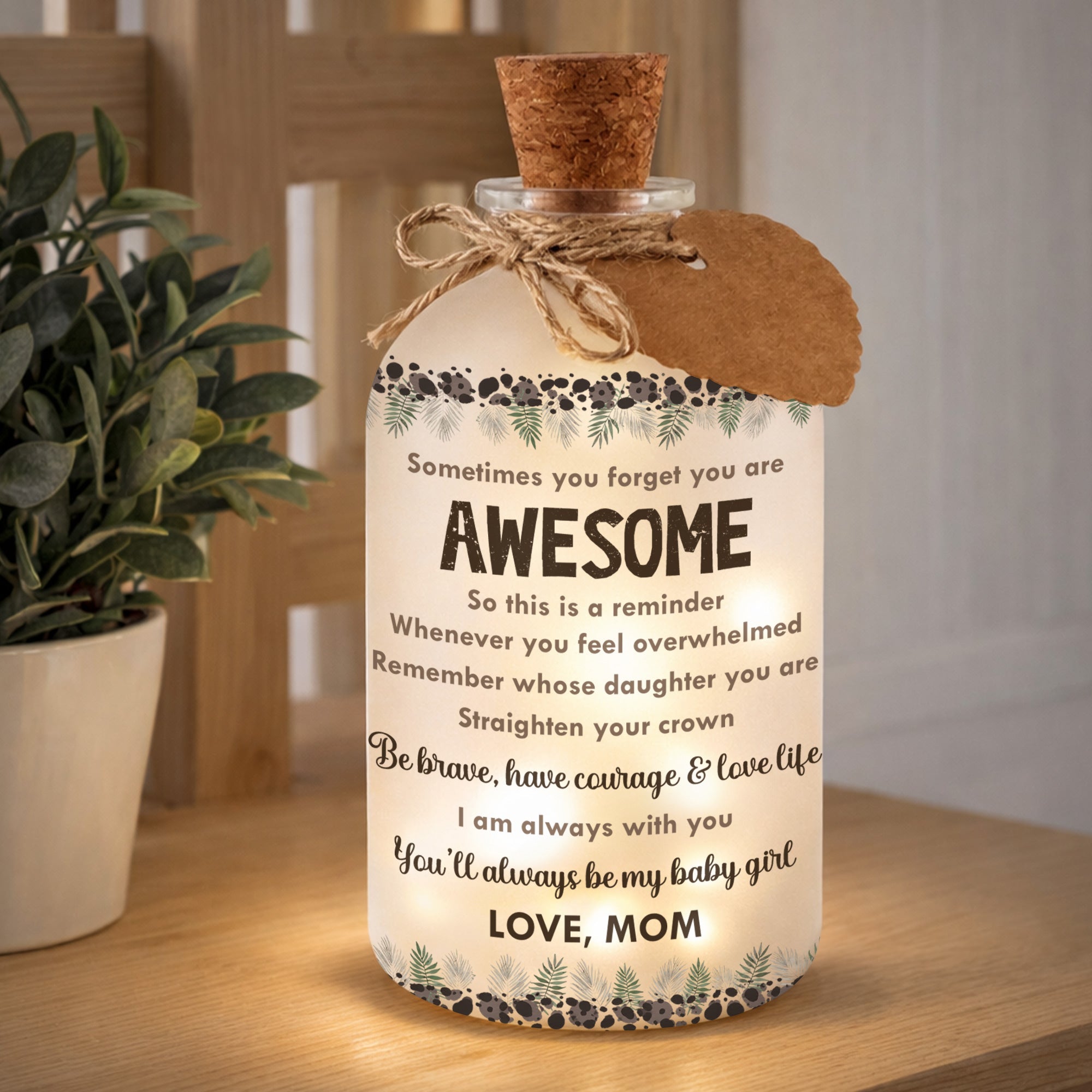 Personalized Frosted Glass Short Bottle Light for Daughter Gift Short Bottle Light GradoCreations
