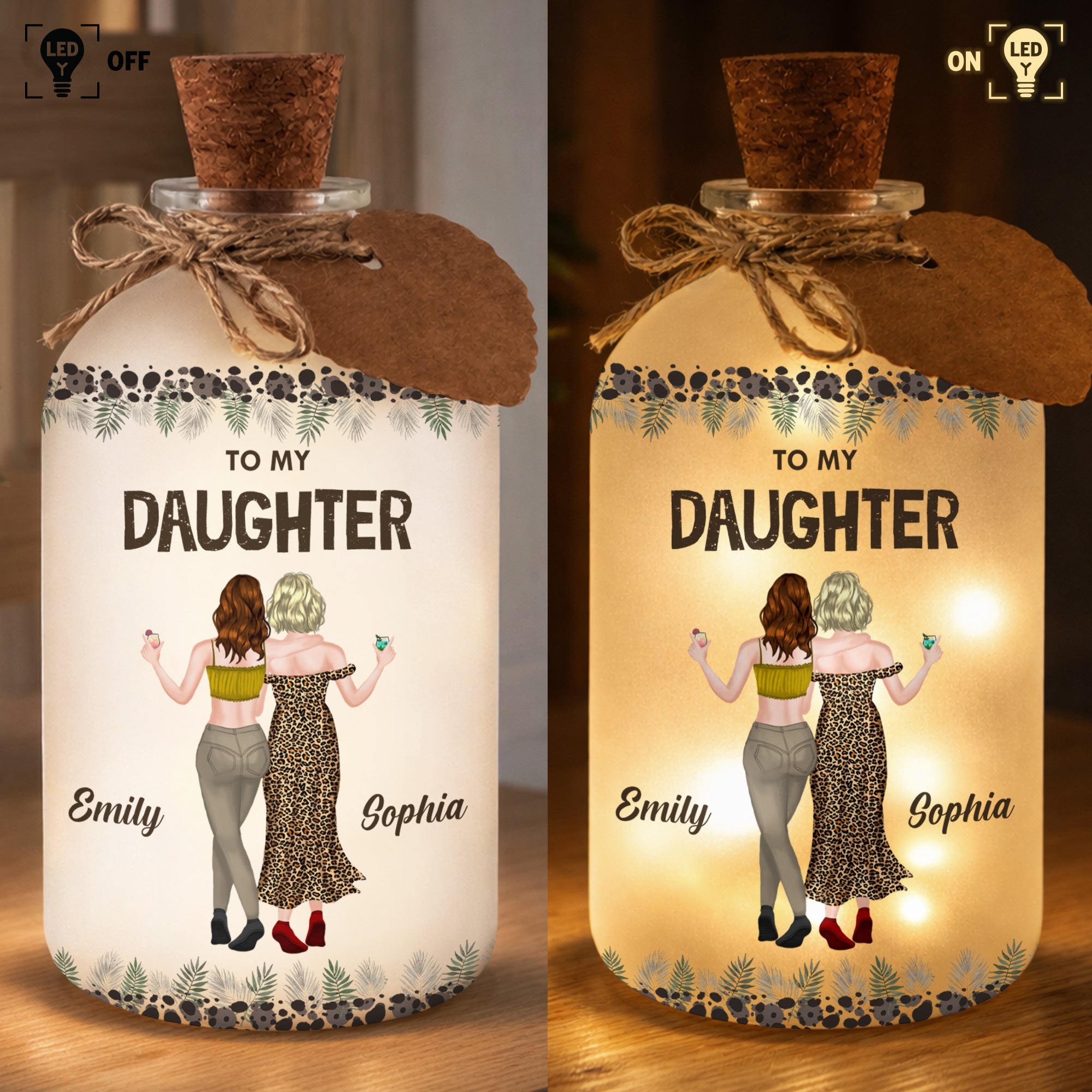 Personalized Frosted Glass Short Bottle Light for Daughter Gift Short Bottle Light GradoCreations