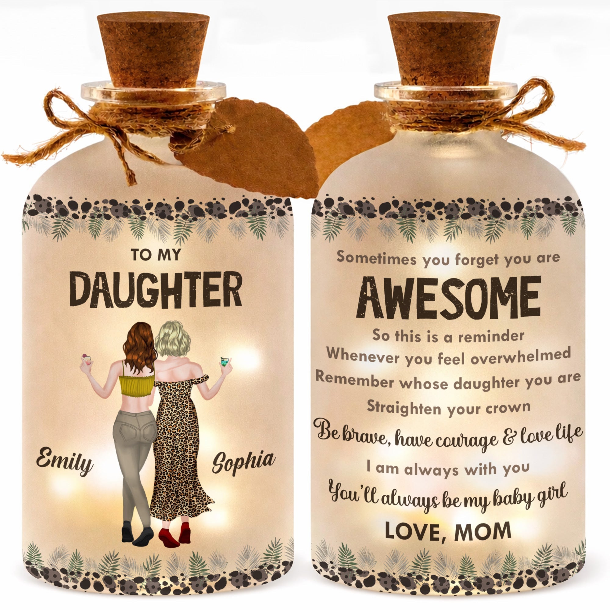 Personalized Frosted Glass Short Bottle Light for Daughter Gift Short Bottle Light GradoCreations