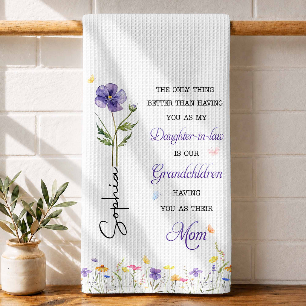 Personalized Kitchen Towel Custom Flower Gift for Daughter-in-Law Kitchen Towel GradoCreations