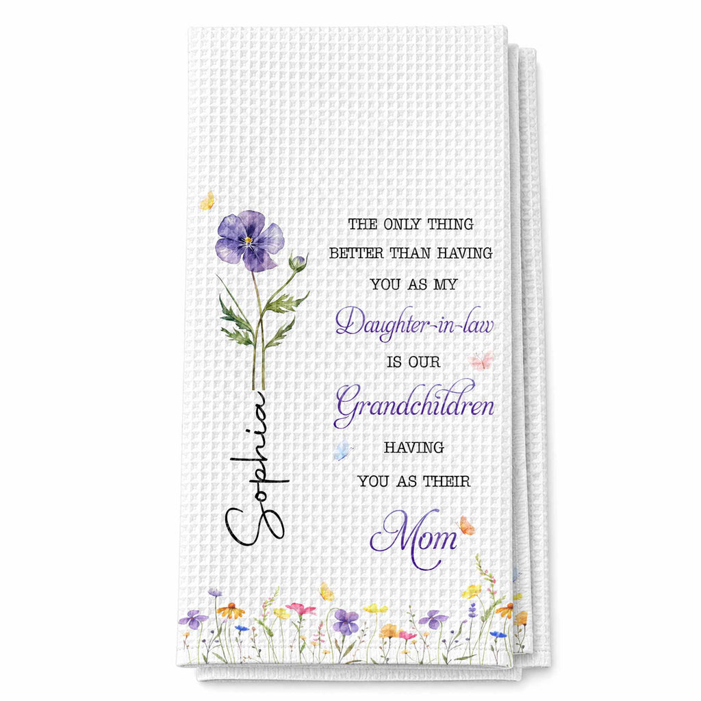 Personalized Kitchen Towel Custom Flower Gift for Daughter-in-Law Kitchen Towel GradoCreations